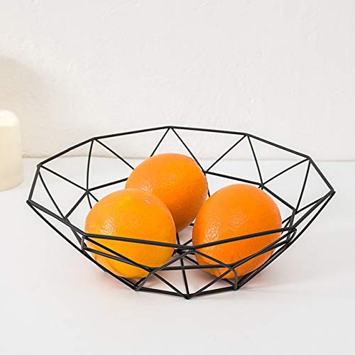 SHYPT 1-Piece Geometric Wire Fruit Basket - Modern Metal Bowl for Kitchen Countertop Storage, Perfect for Displaying Fruits, Vegetables, or Snacks - Ideal for Dining Table, Office Desk, and Home Decor (Color: Black)