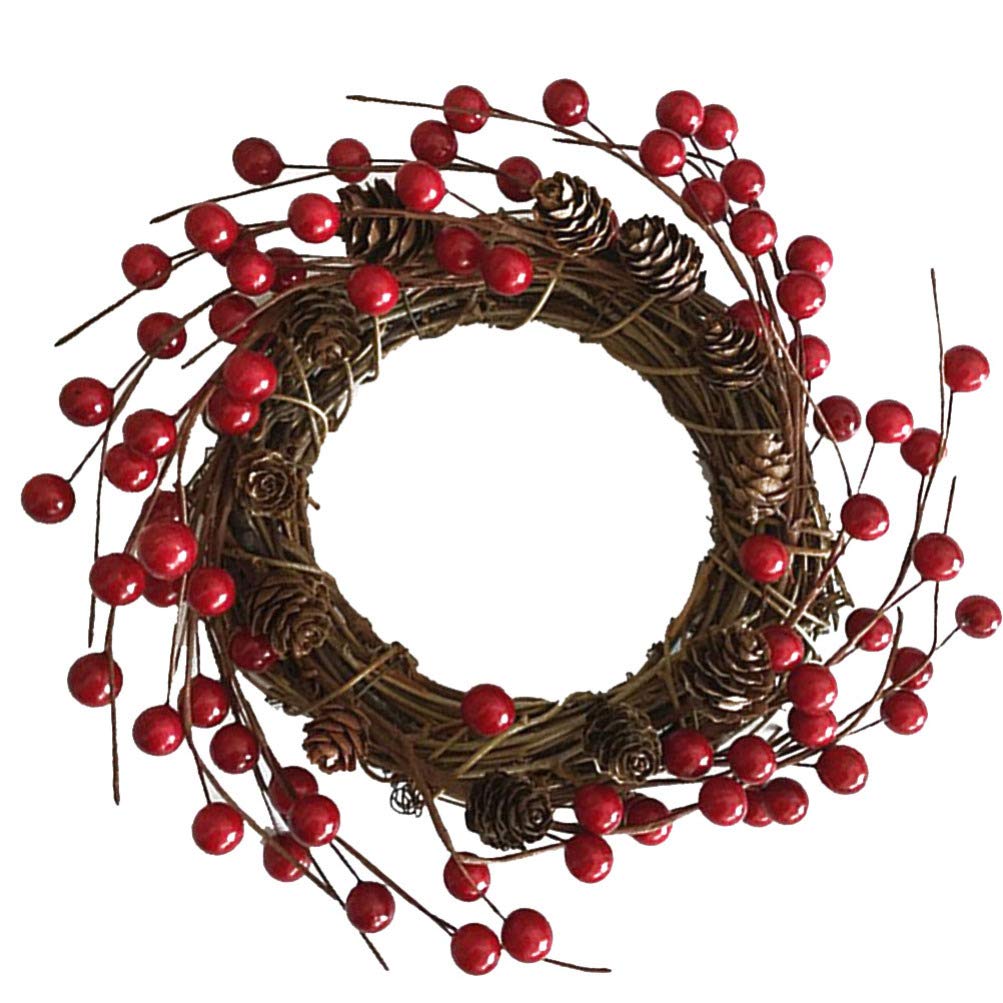 TENDYCOCO Artificial Berry and Pine Wreath - Spring Autumn Christmas Decor with Red Berries, Twigs & Candles for Indoor Outdoor Home Door Wall Mantel Holiday Party Wedding Decoration