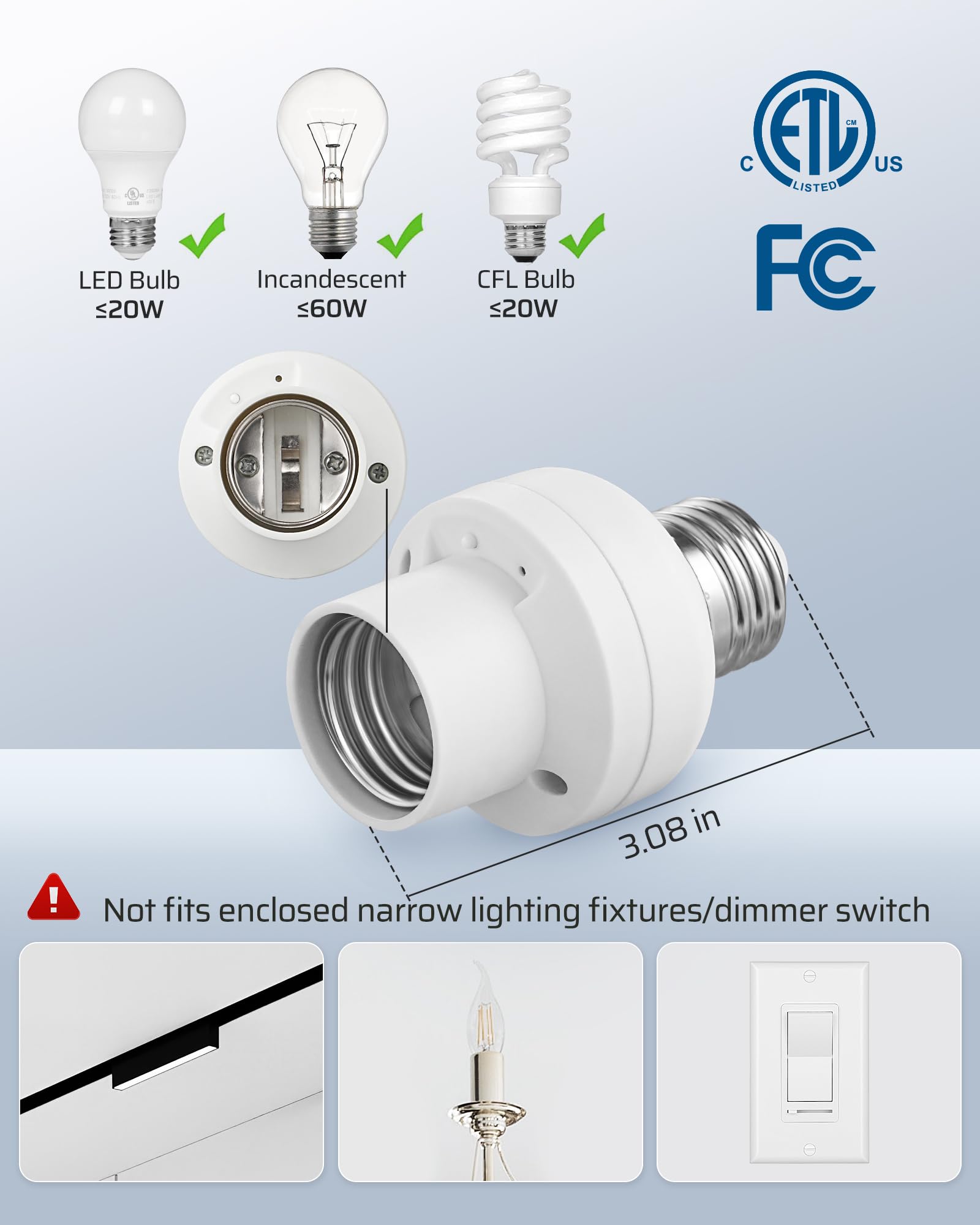 DEWENWILS Wireless Remote Control Light Bulb Socket - E26/E27 Base Smart Switch Kit with Controller for Pull Chain Fixtures | No Wiring Needed, ETL Certified | Perfect for Bedroom, Living Room & Outdoor Lighting