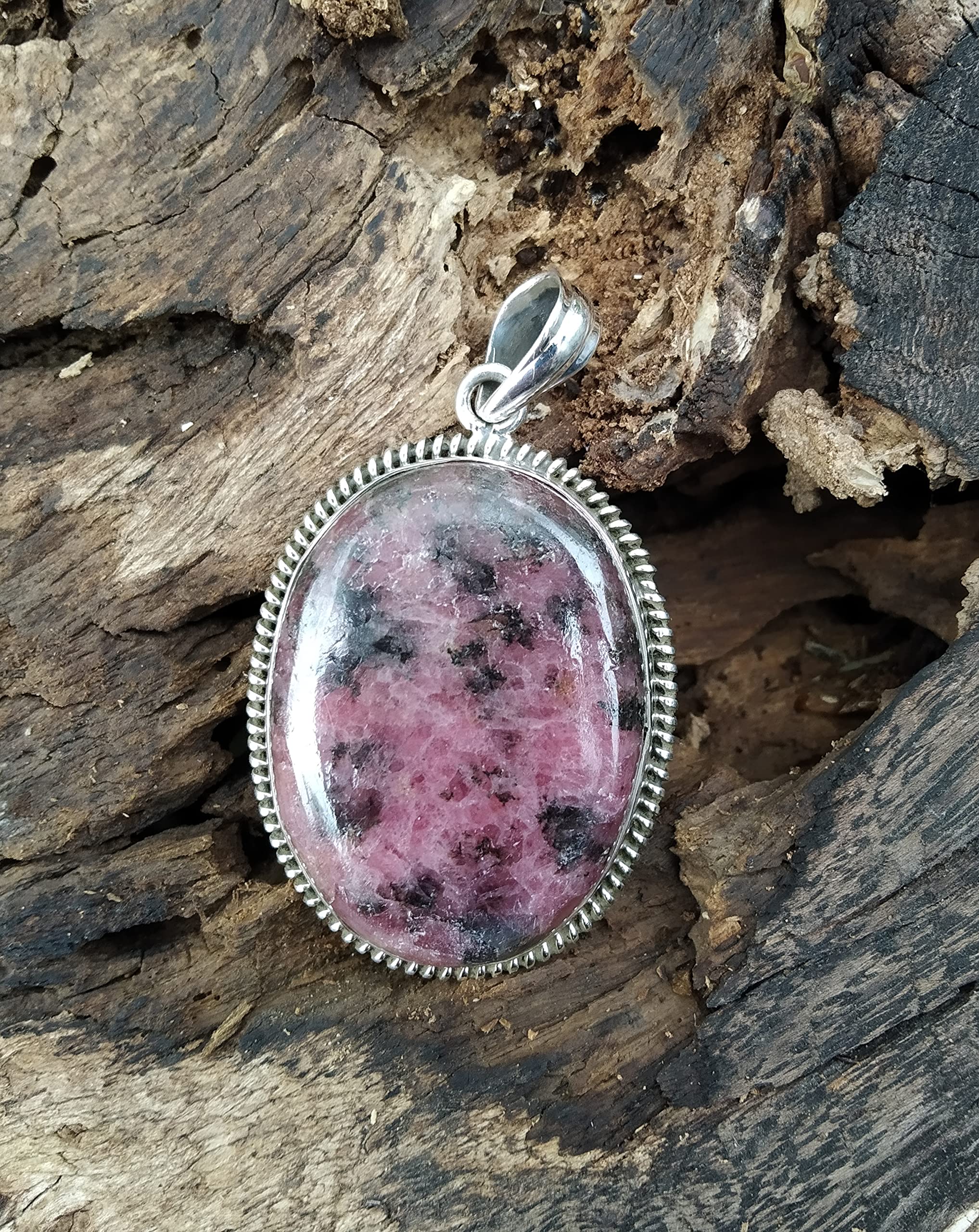 925 Sterling Silver Rhodonite Pendant - Healing Crystal Jewelry for Women, Boho Style Promise Necklace | Wedding, Engagement, Anniversary & Christmas Gift Idea | Unique Gypsy Jewelry for Spiritual Healing & Special Occasions