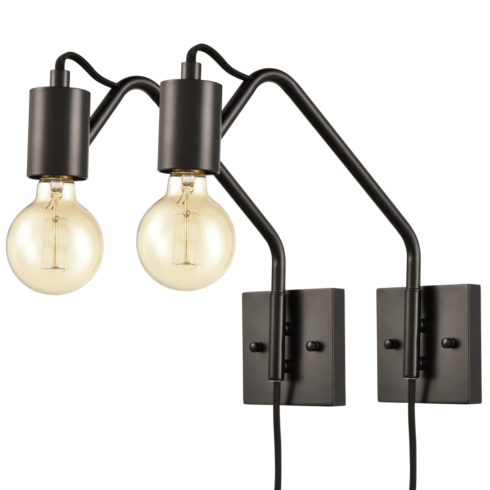 DAYCENT Farmhouse Plug-in Wall Sconces Set of 2 - Black Swing Arm Wall Lights with On/Off Switch - Rustic Wall Lighting Fixtures for Bedroom, Living Room, Hallway & Dining Room - Perfect for Reading Nook and Cozy Home Decor