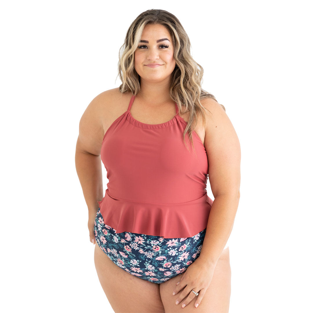 High Neck Peplum Tankini Top for Women - Flattering Swimwear with Adjustable Straps & UPF 50+ Protection - Perfect for Beach, Pool & Summer Vacations