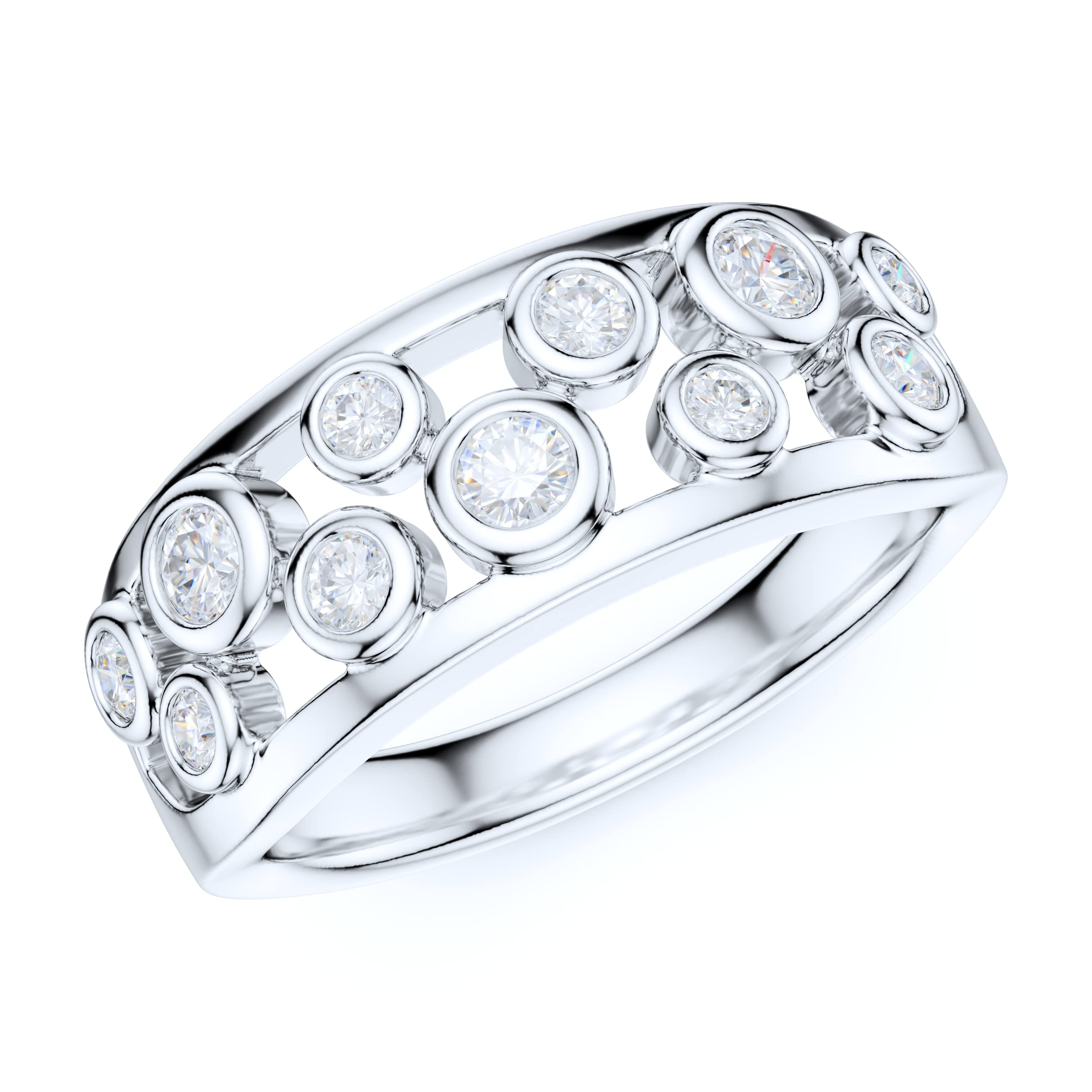Sterling Silver Split Shank Bubble Ring with Simulated Diamond or Genuine Moissanite - Elegant Wedding Band for Women, Perfect for Engagement, Anniversary & Special Occasions