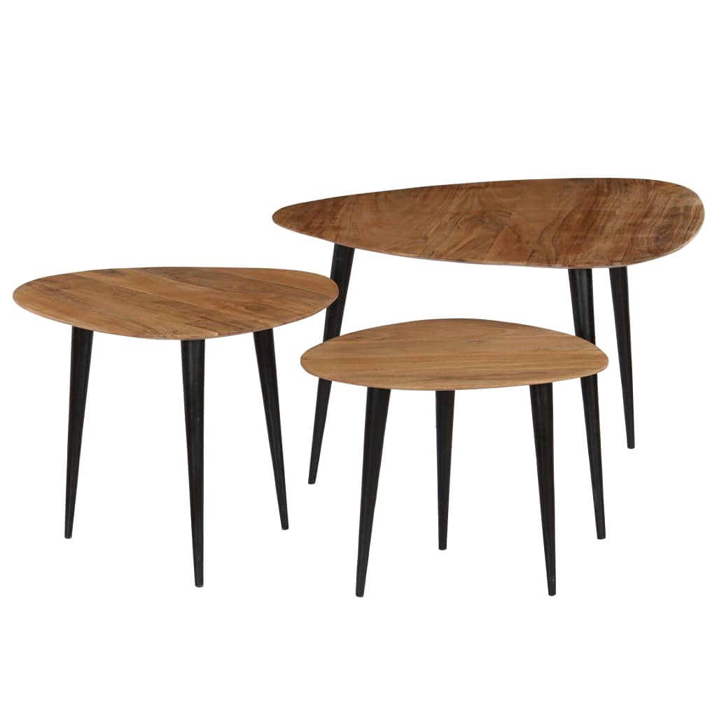 Industrial Round Nesting Coffee Table Set of 3 - Vintage Triangular Side Tables for Living Room (27.6
