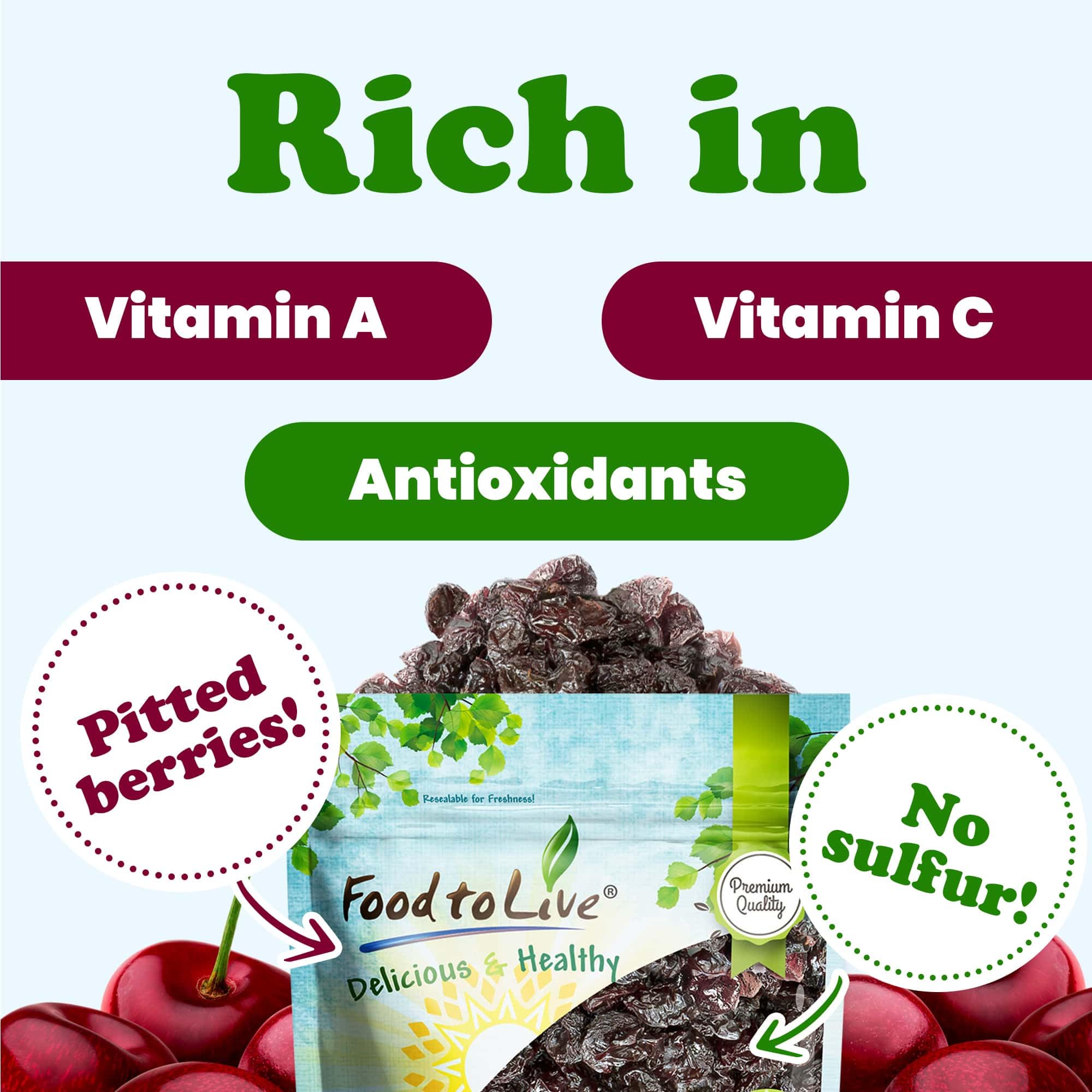 Food to Live - Dried Sour Cherries, 10 Pounds – Tart, Soft & Juicy Natural Snack | Unsulphured, Vegan, Pitted Cherries | Bulk Dried Fruit for Baking, Smoothies & Healthy Snacking