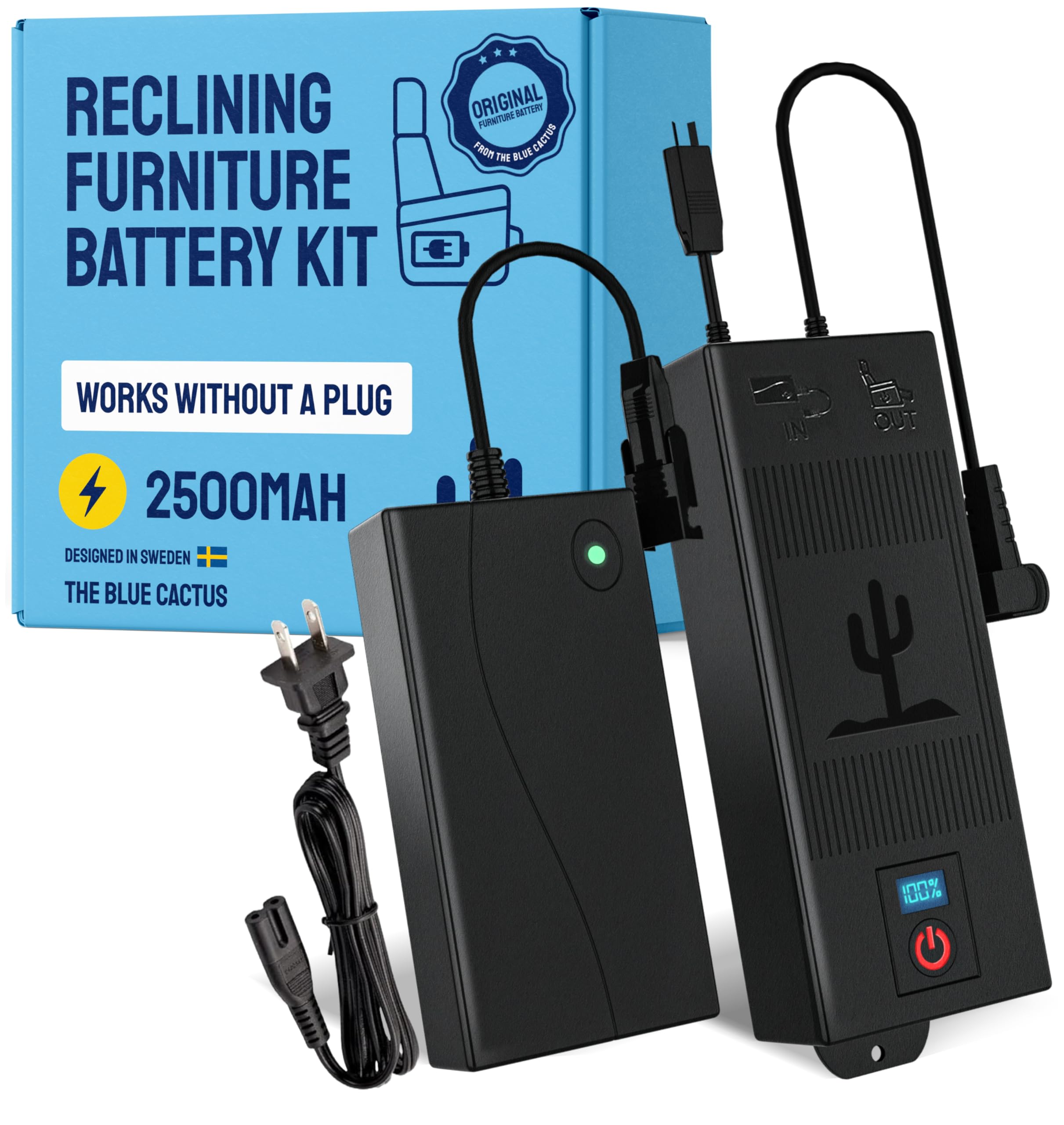 Universal Recliner Battery Pack - 2500mAh Wireless Rechargeable Power Supply for Electric Recliners, Power Sofas & Lift Chairs - LCD Display - Compatible with 2-Pin Motion Furniture - Perfect for Home Theater, Living Room & Bedroom Relaxation