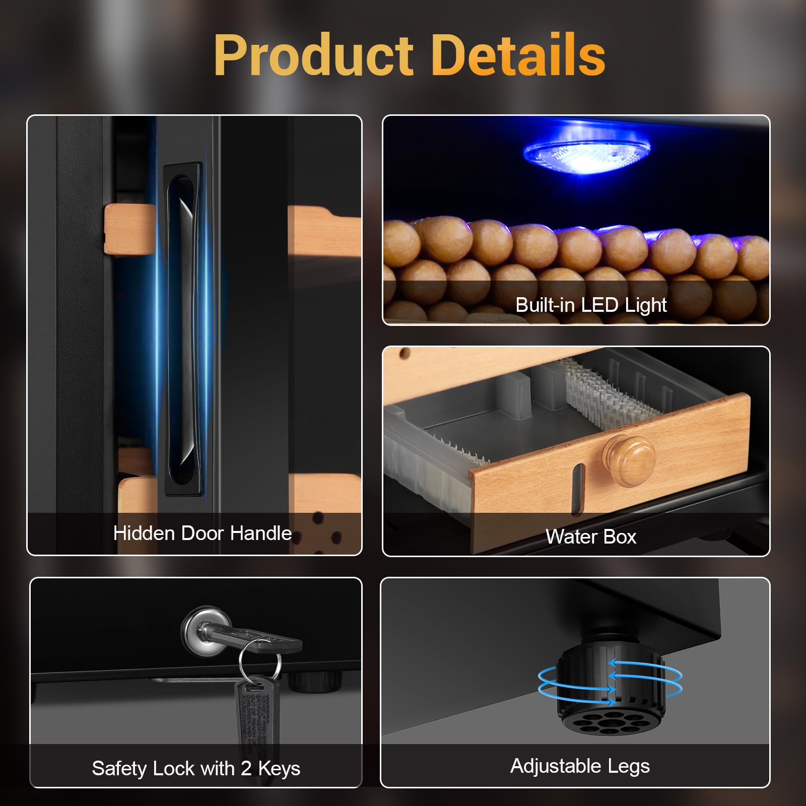 50L Electric Humidor for Cigars - 300 Count Large Capacity Thermostatic Desktop Humidor Cabinet with Digital LED Display, Safety Lock & Smart Humidity/Temperature Control - Perfect for Home, Office or as Gifts for Men (Cigar Enthusiasts, Collectors)
