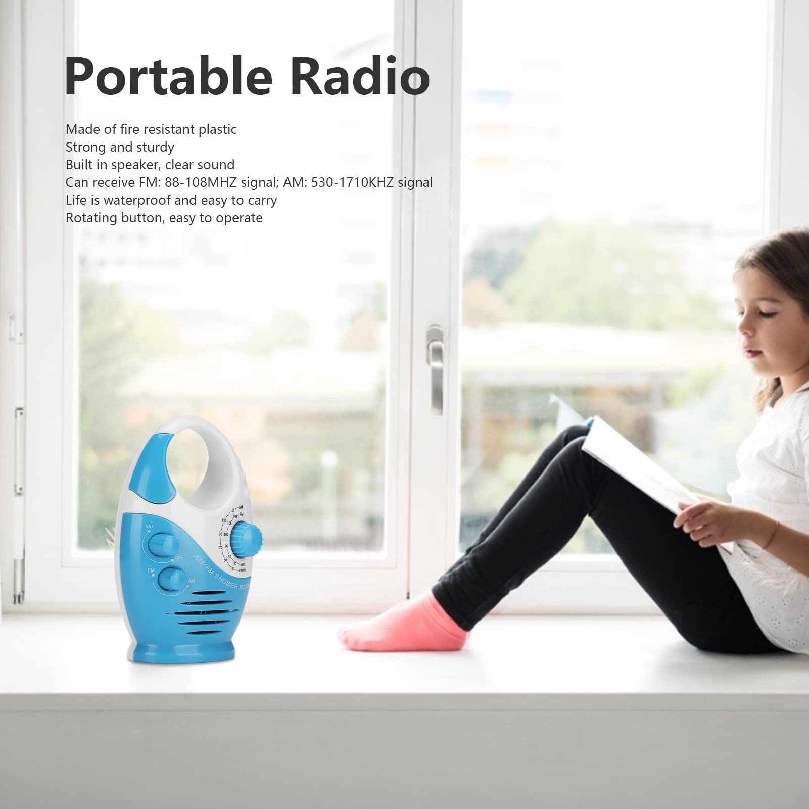Yoidesu Waterproof Shower Radio - Portable AM/FM Bluetooth Speaker with Adjustable Volume & Top Handle - Perfect for Bathroom, Poolside, Beach & Outdoor Activities