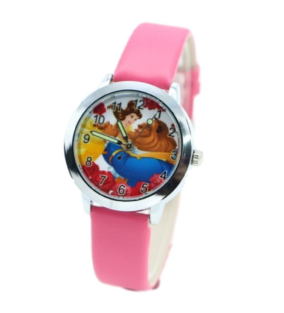 New Horizons Beauty and The Beast Pink Leather Band Wrist Watch - Disney Princess Inspired Fashion Watch for Women & Girls - Perfect for Cosplay, Gift Giving, and Everyday Wear