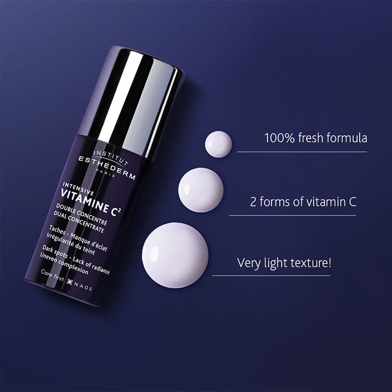 Institut Esthederm Intensive Vitamin C² Dual Concentrate Serum - Brightening & Anti-Aging Face Treatment for Dark Spots & Wrinkles - Perfect for Daily Skincare Routine & Night Repair