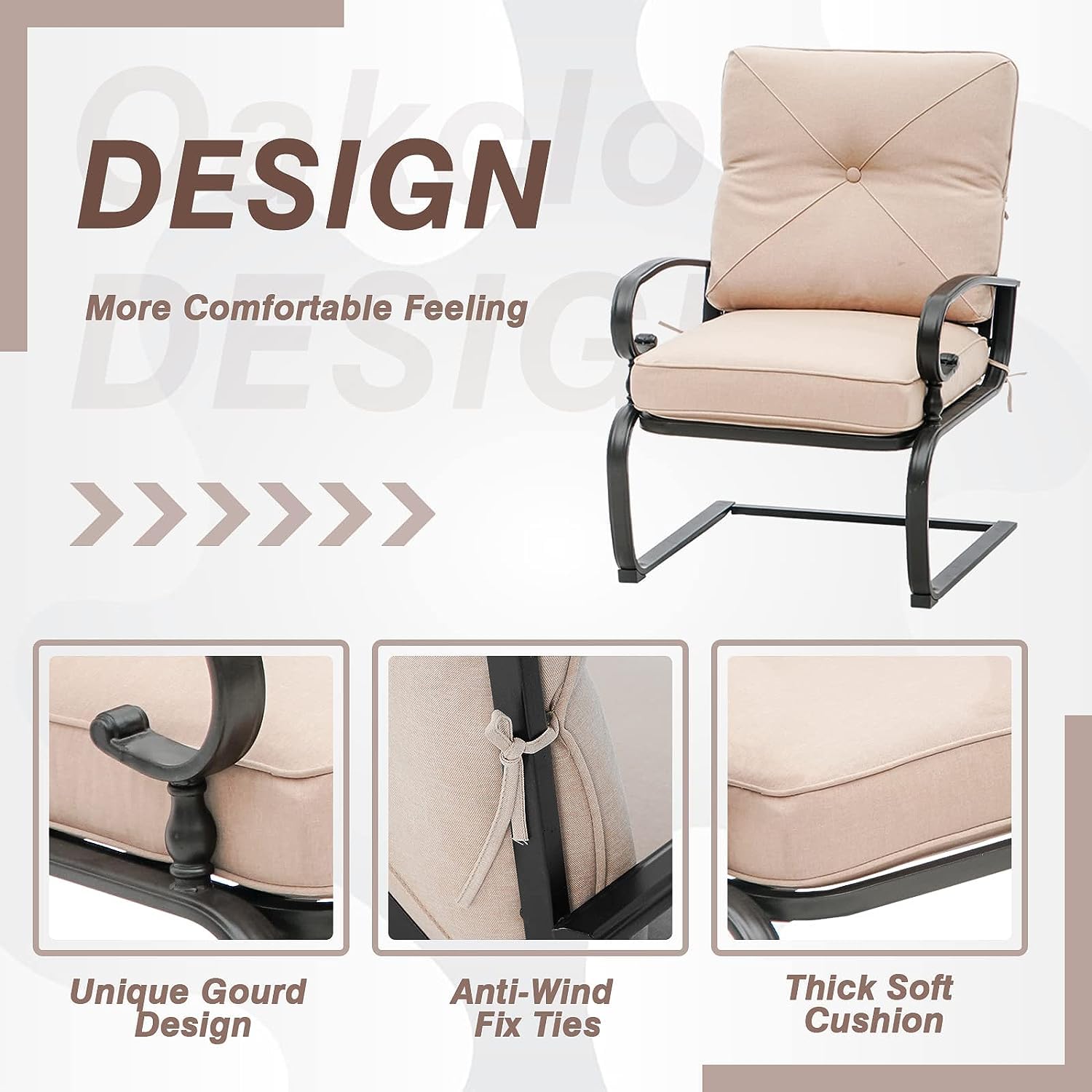4-Piece Metal Outdoor Patio Conversation Set - Glider Chairs with Round Side Table, Wrought Iron Look Spring Lounge Chairs (Brown) - Perfect for Backyard, Garden, Poolside Relaxation