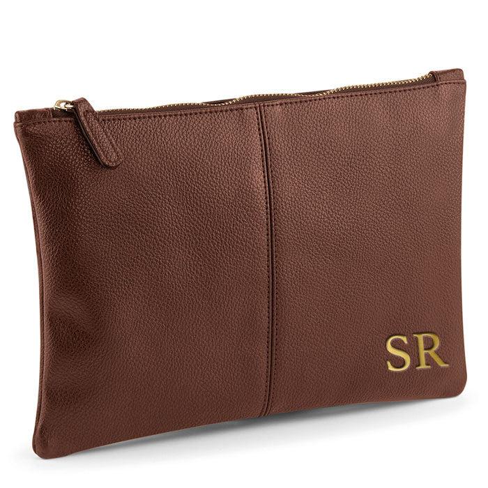 Carnaby Embossed Monogram Gold Leather Weekend Travel Pouch - Perfect for Makeup, Jewelry & Toiletries Organization on Vacation