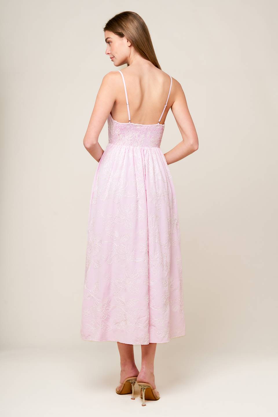 ALONG THE SHORE Pink Twist Front Midi Dress - Flowy Summer Beach Dress for Women, Perfect for Vacations, Dates & Outdoor Parties