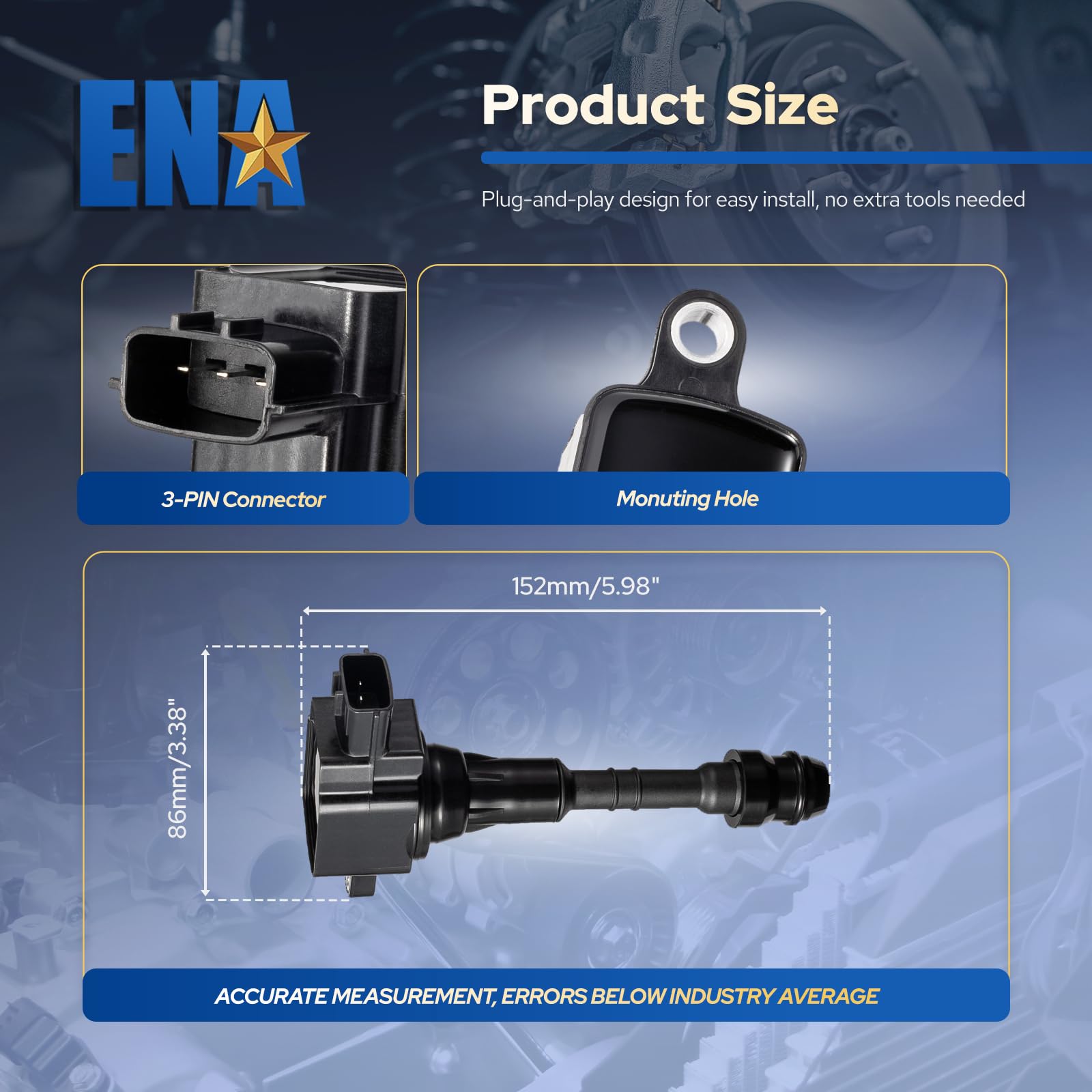 ENA Set of 8 Ignition Coil Packs 5.6L V8 Compatible with Infiniti QX56 & Nissan Titan Truck, Armada (2004-2006) - Replacement for UF510, C1483, 224487S015, 5C1482 - Improves Engine Performance & Fuel Efficiency