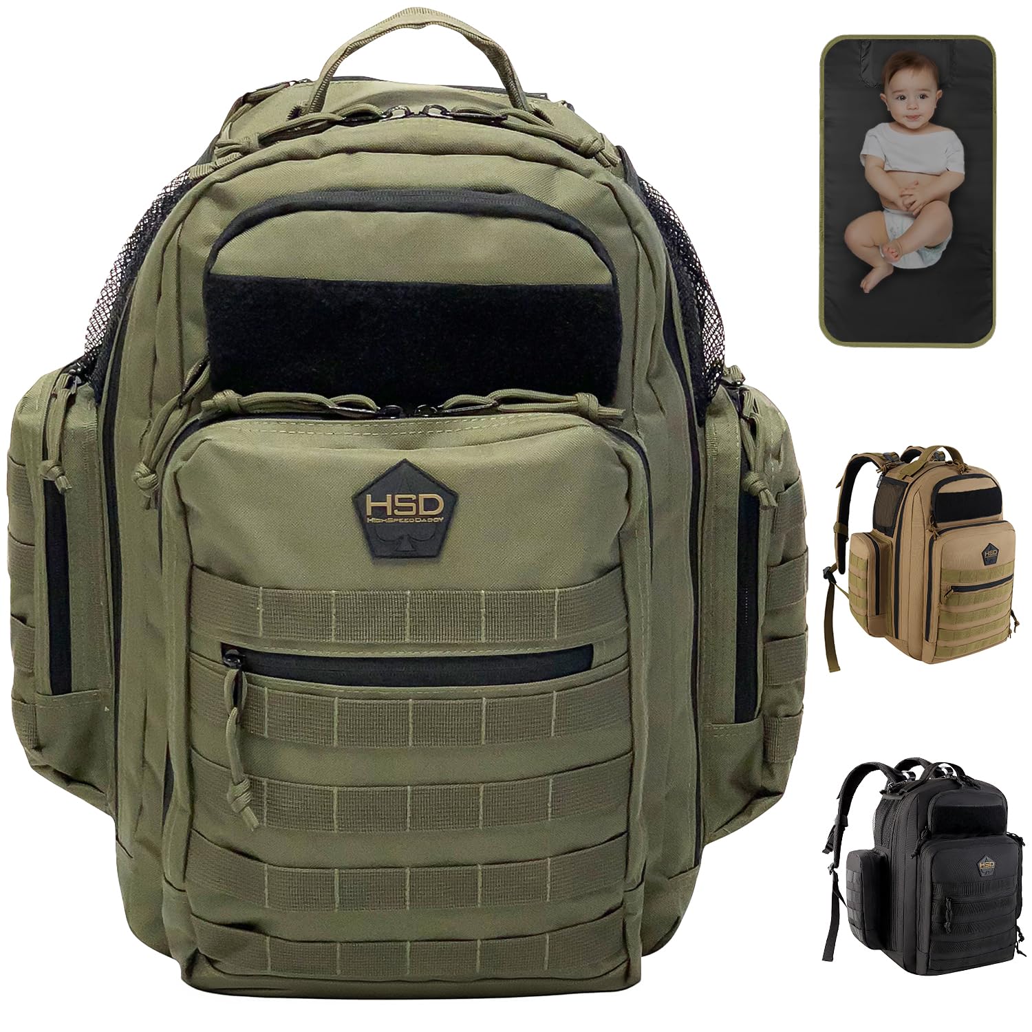 HighSpeedDaddy Military-Grade Waterproof Baby Diaper Backpack - Compact Travel Diaper Bag with Stroller Straps & Tablet Sleeve - Perfect for Parenting On-The-Go, Daycare Trips & Family Travel