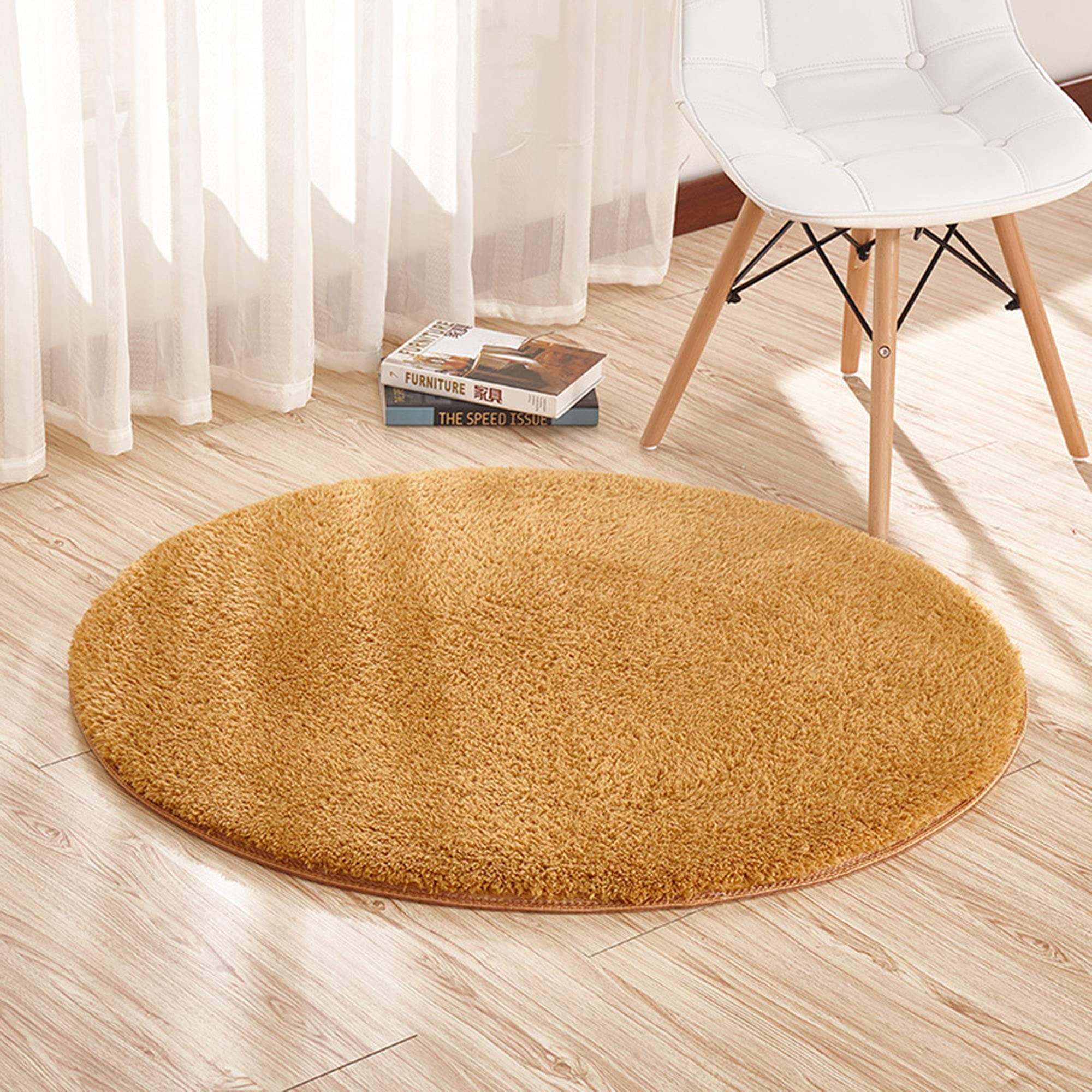 Modern Plush Round Area Rug - Ultra Soft & Non-Skid Indoor Carpet for Living Room, Bedroom & Nursery - 200cm Khaki Floor Mat Perfect for Sofa, Bedside & Kids Play Area
