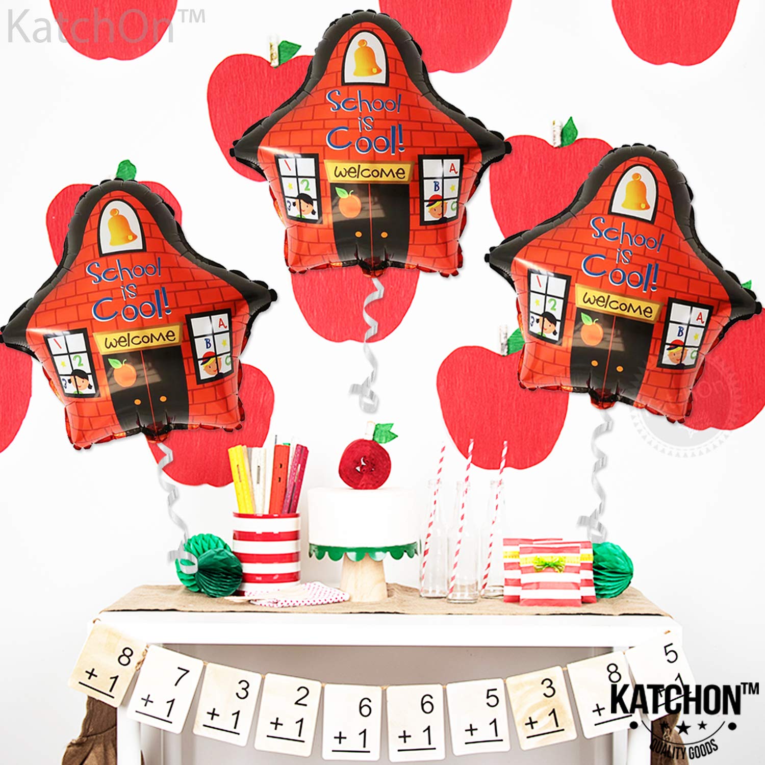 KatchOn Back to School Balloons - Pack of 3 Large Mylar Balloons for Classroom Decor, Kindergarten Welcome Party & School Celebration | Perfect for First Day of School, Teacher Appreciation & Classroom Door Decorations
