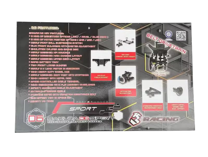 3Racing 1/10 Scale Fiber Glass Belt UMR Chassis Kit for RC Drift Cars - Sakura D6/D6S 2024 Edition (Unassembled, No Electronics) | Perfect for Competitive Drifting and On-Road Racing