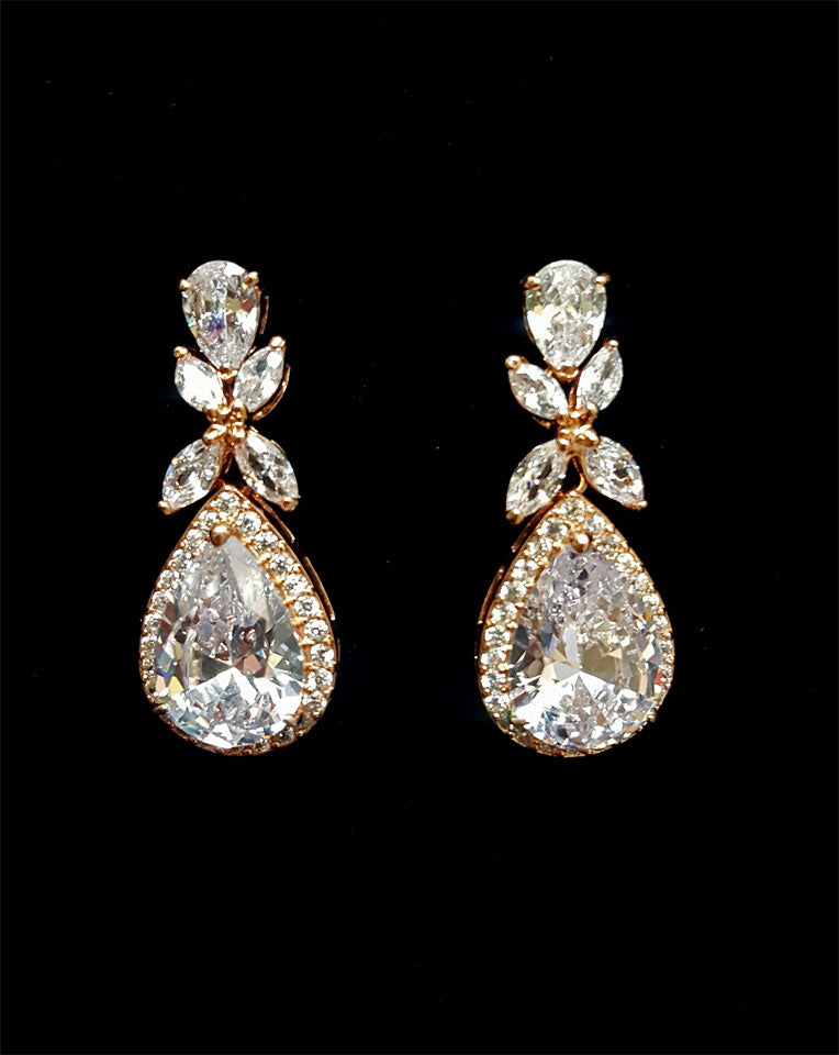 Elegant Vintage Halo Pear Drop Wedding Earrings by Johnny B at Kezani - Perfect for Bridal Jewelry, Formal Events & Special Occasions