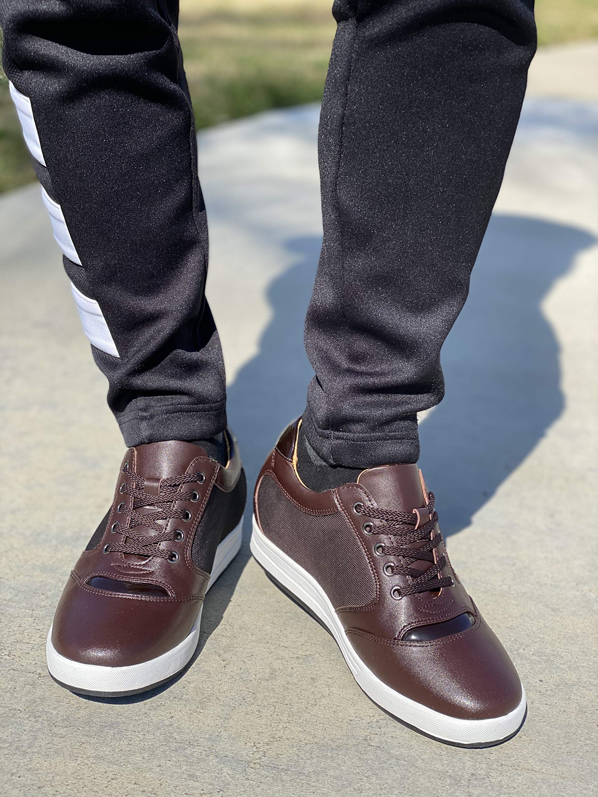 TOTO Men's Invisible Elevator Shoes - 3.2 Inches Height Increase, Dark Brown Leather & Mesh Lace-up Casual Sneakers - Size 11 D(M) US - Perfect for Work, Dating & Everyday Wear (Model A53271)