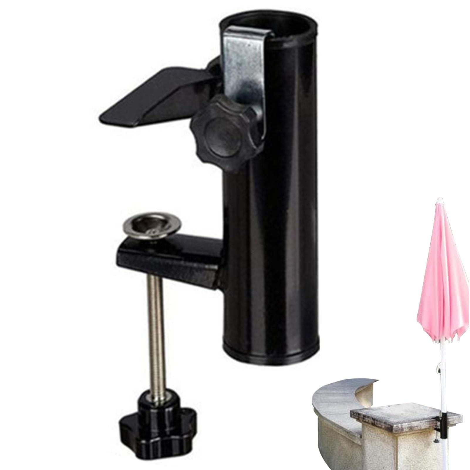 Kumprohu Heavy Duty Metal Patio Umbrella Holder - Outdoor Railing Clamp for Balcony, Deck, Beach, Boat & Tailgate - Universal Parasol Stand for Tables, Benches & Courtyards | Perfect for Backyard BBQs, Poolside Lounging & Outdoor Dining