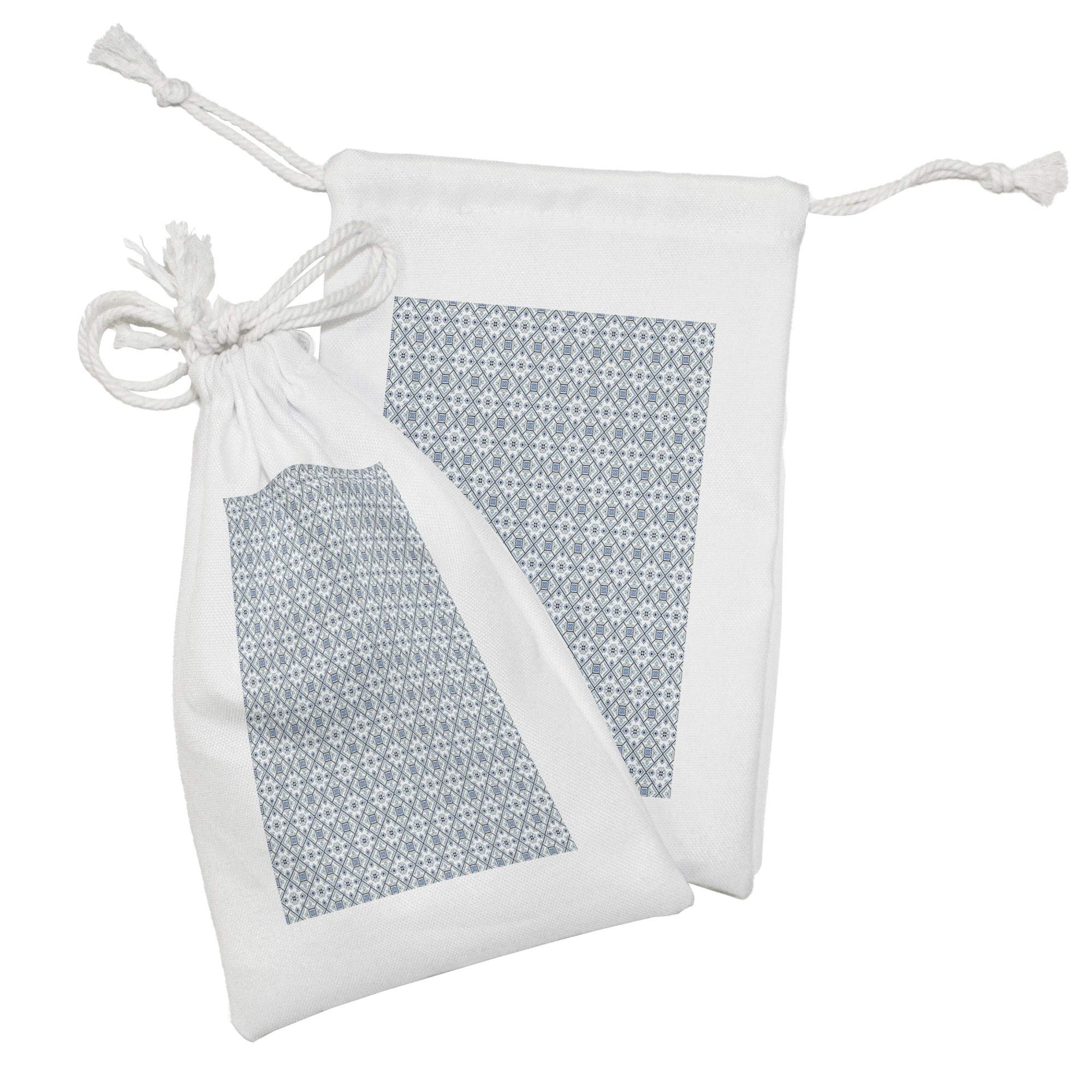 Ambesonne Azulejos Fabric Pouch Set of 2 - Blue Mediterranean Floral Drawstring Bags for Toiletries, Travel Accessories, Jewelry & Party Favors (9