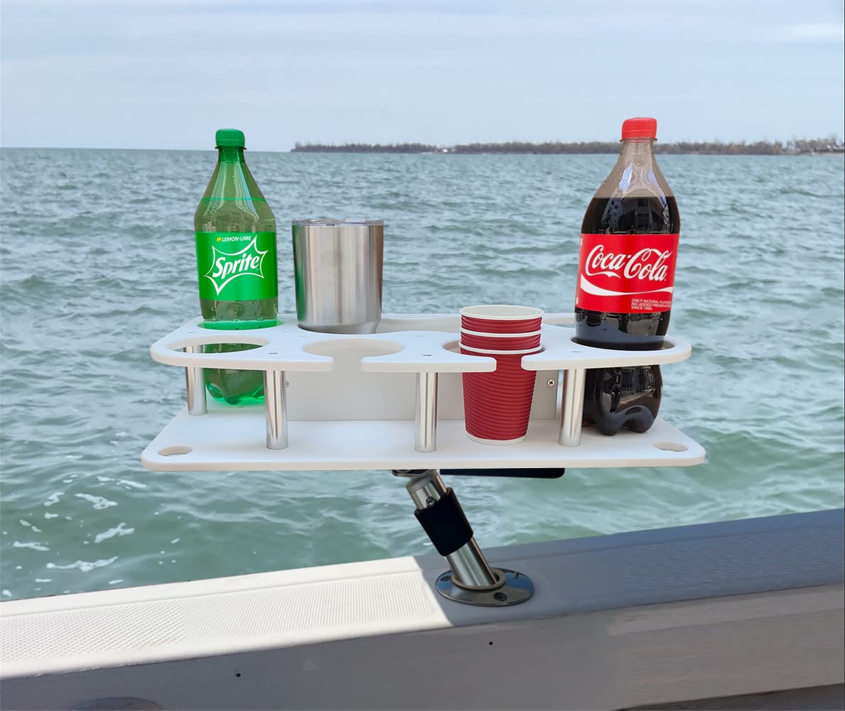 Brocraft Boat Drink Bar with Rod Holder Mount - Boat Table Caddy Organizer, Marine Cocktail Table & Cup Holder - Perfect for Boat Parties, Fishing Trips & Waterfront Gatherings