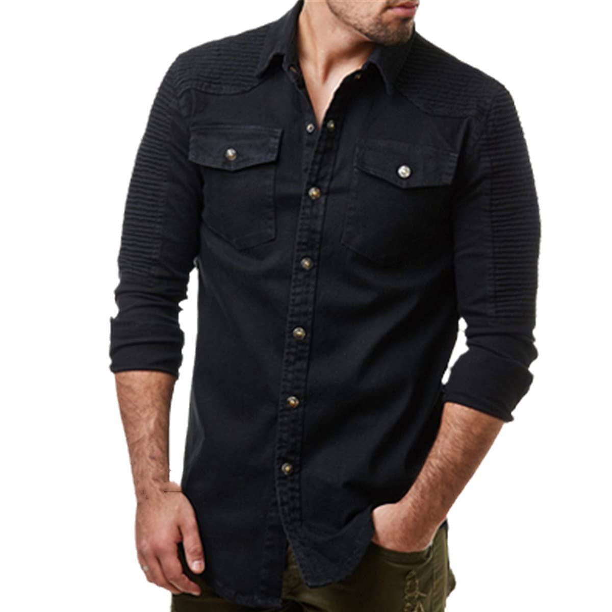 Men's Long Sleeve Cotton Shirt for Spring & Fall | Solid Color Casual Button Down Shirt for Work, Dating & Everyday Wear
