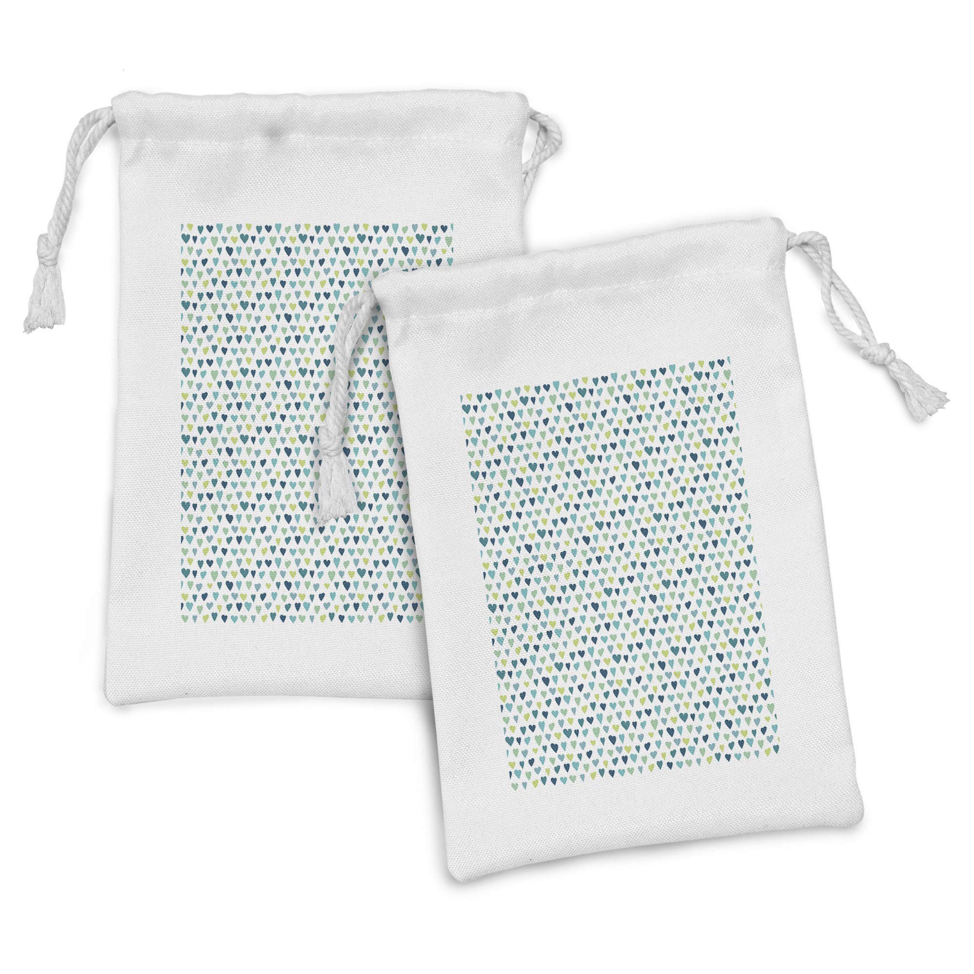 Ambesonne Heart Fabric Pouch Set of 2 - Romantic Multicolored Doodle Design Drawstring Bags (9
