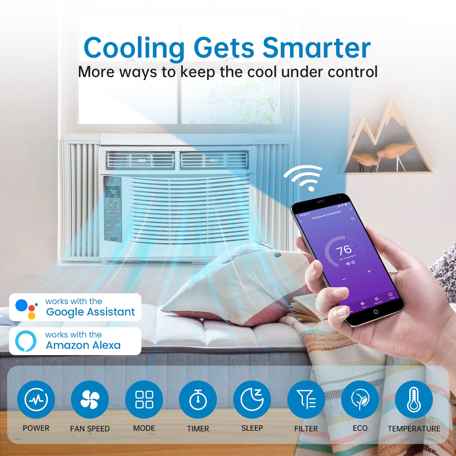 6000 BTU Window Air Conditioner - White - Cool & Quiet Cooling for Small Rooms, Bedrooms, Offices & Apartments