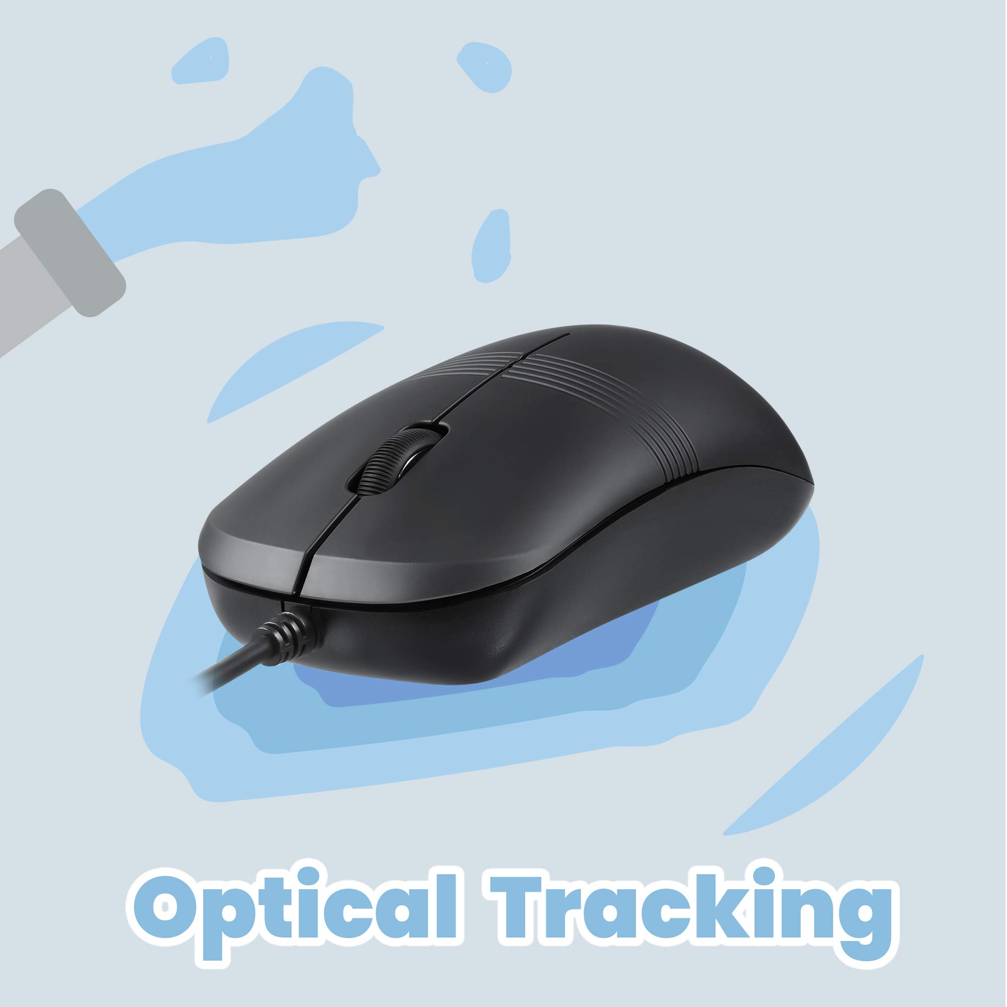 Perixx PERIMICE-503B Wired Optical Washable Mouse - Black (11419) | Ergonomic USB Computer Mouse for Office, Home & Gaming | Spill-Proof & Easy to Clean Design