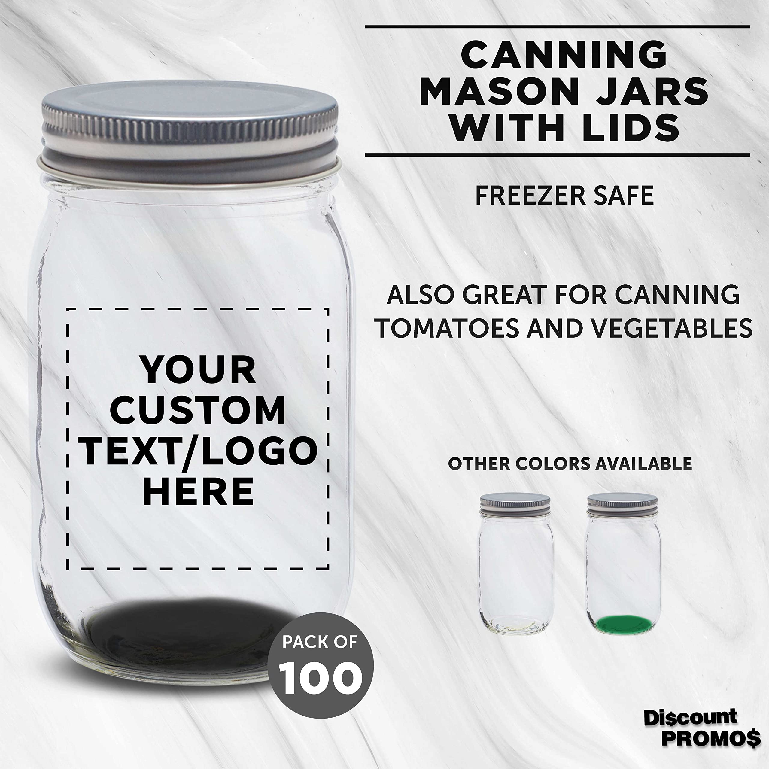 Custom 16 oz Mason Jars with Lids - Bulk Pack of 100 Personalized Glass Jars for Food Storage - Perfect for Overnight Oats, Candies, Pickles, Spices & Beverages - Ideal for Home Kitchen, Party Favors & DIY Crafts - Black