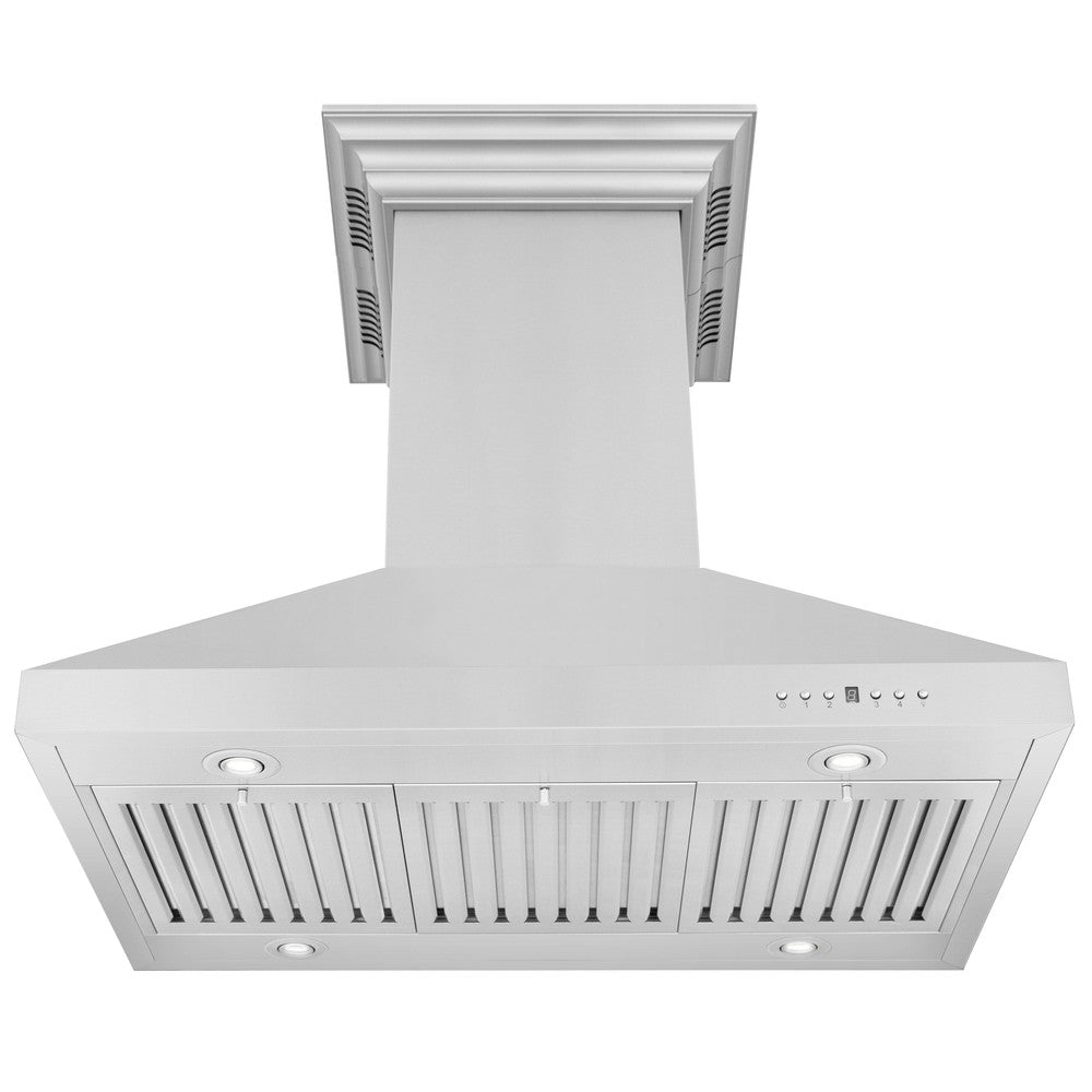 ZLINE Stainless Steel Island Mount Range Hood with Built-in CrownSound Bluetooth Speakers (KL3iCRN BT) - Perfect for Modern Kitchens & Open-Concept Homes