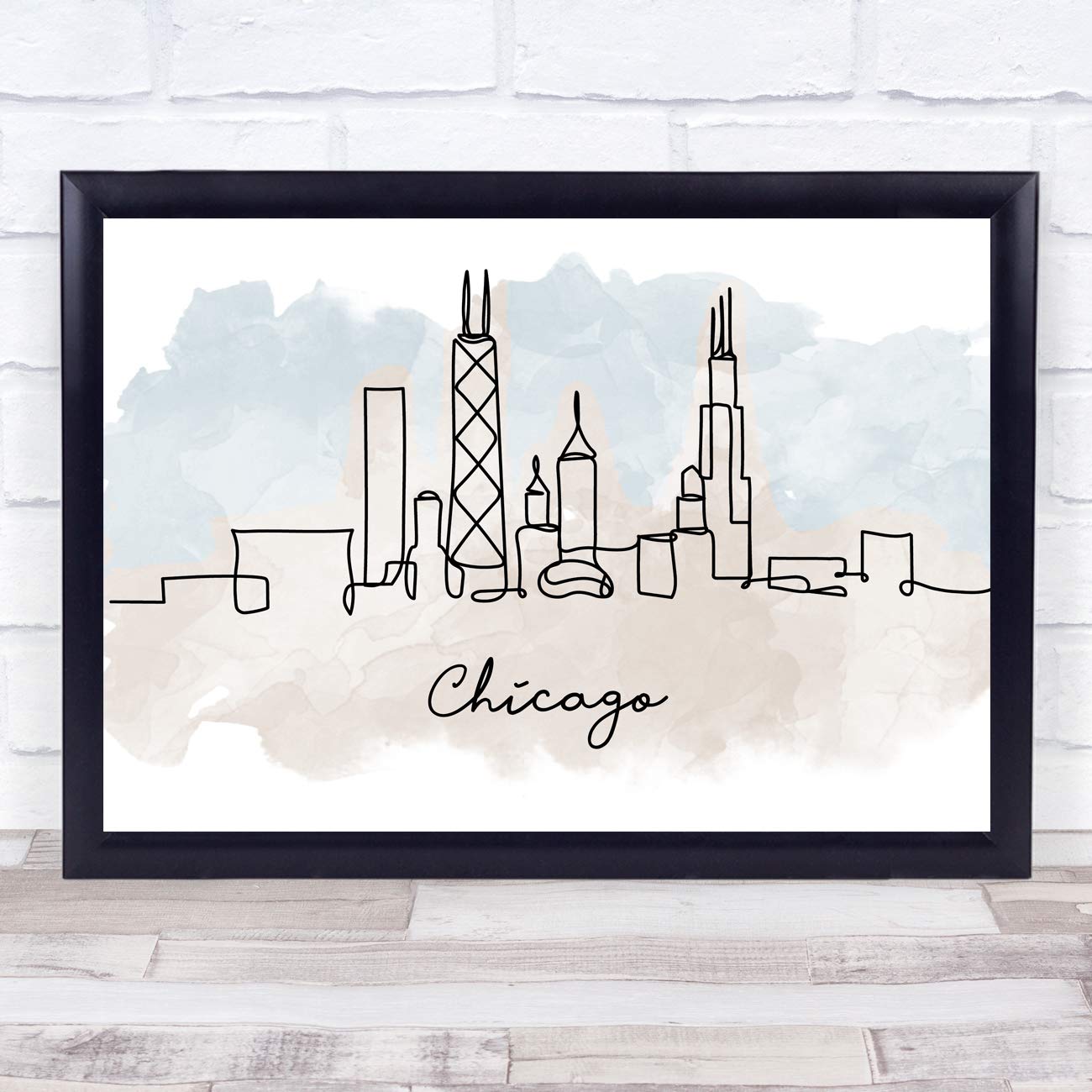 Watercolor Line Art Chicago Skyline - Modern Decorative Wall Art Print for Home & Office Decor