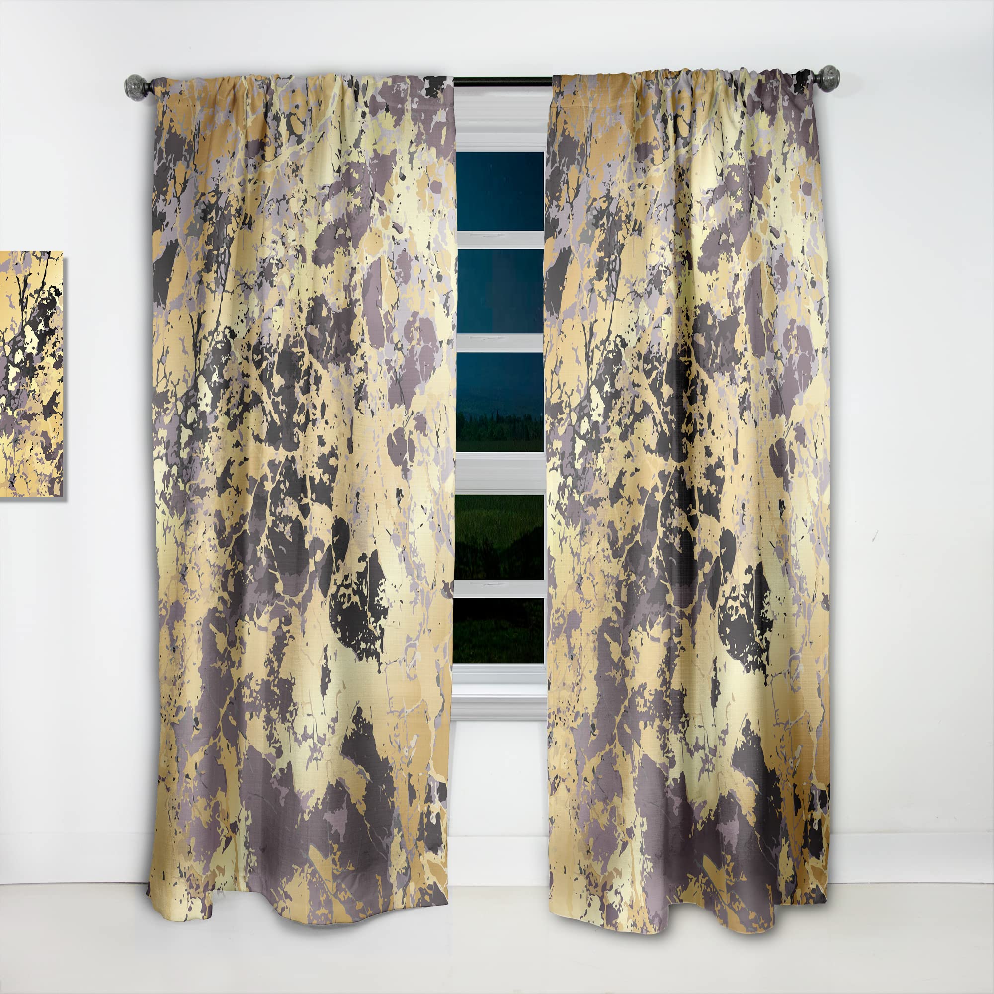 DesignQ Golden Marble Thermal Insulated Curtains - 52x108 Single Panel for Bedroom & Living Room - Blackout Drapes for Home Decor & Temperature Control