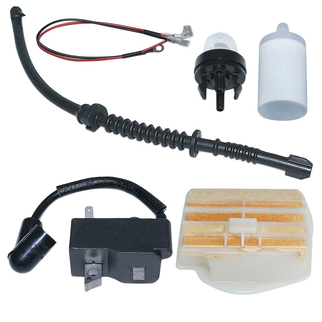 AUMEL Ignition Coil Air Fuel Filter Line Primer Bulb Kit - Compatible with Husqvarna 445 450 450E Chainsaw - Replacement for 573935701 & 544080803 - Perfect for Chainsaw Maintenance & Repair