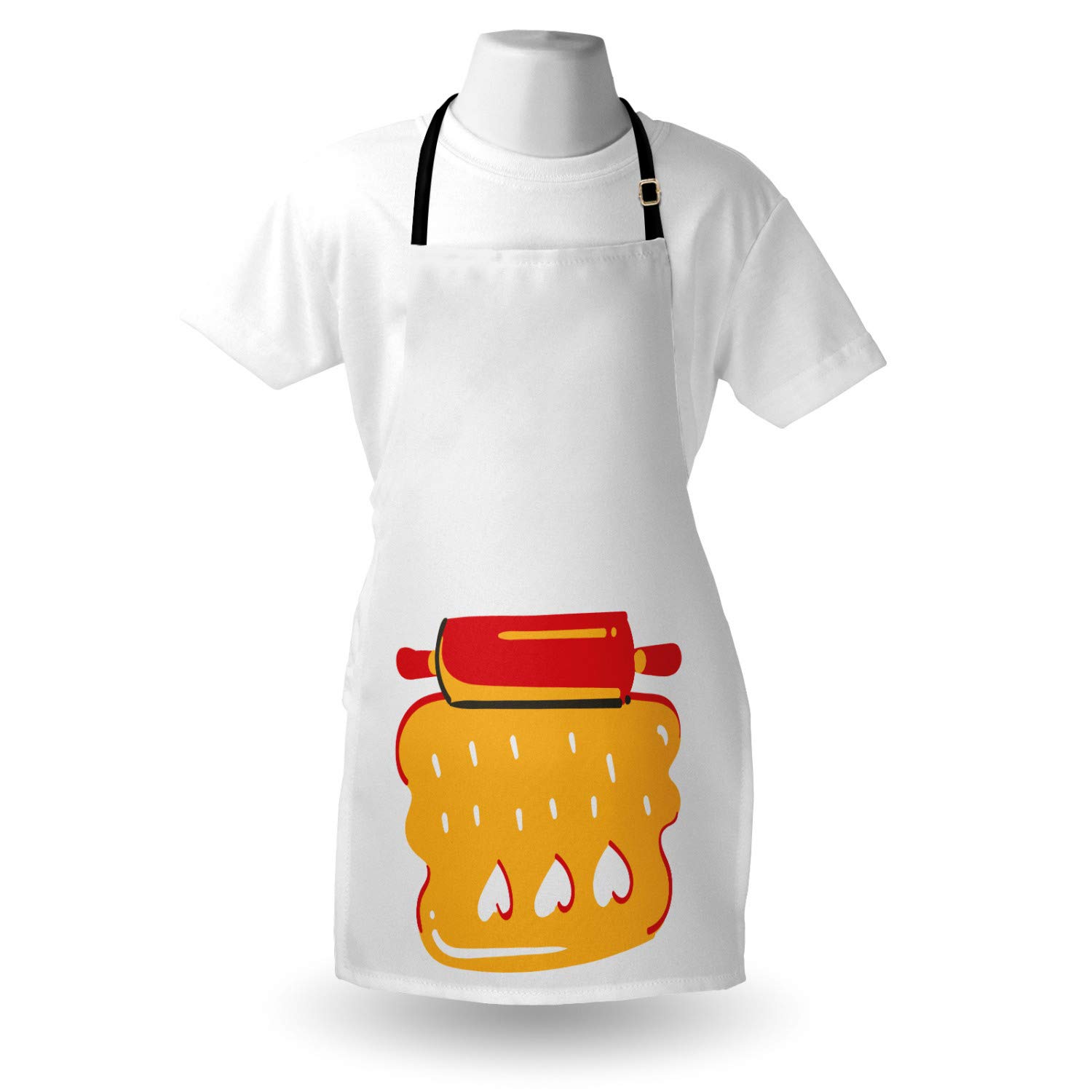 Ambesonne Personalized Chef Apron - Colorful Cartoon Baking & Cooking Design with Rolling Pin Dough Motif - Adjustable Neck Unisex Kitchen Bib for Adults - Perfect for Home Cooking, Baking Parties & BBQ Events (Coconut Scarlet)