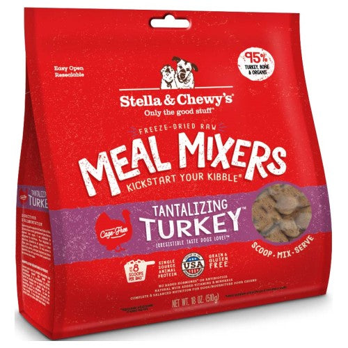Stella & Chewy's Freeze-Dried Tantalizing Turkey Dog Food Meal Mixers - Grain-Free Raw Coated Kibble Topper for Small & Large Dogs - Perfect for Picky Eaters & Digestive Health (2 Size Options)