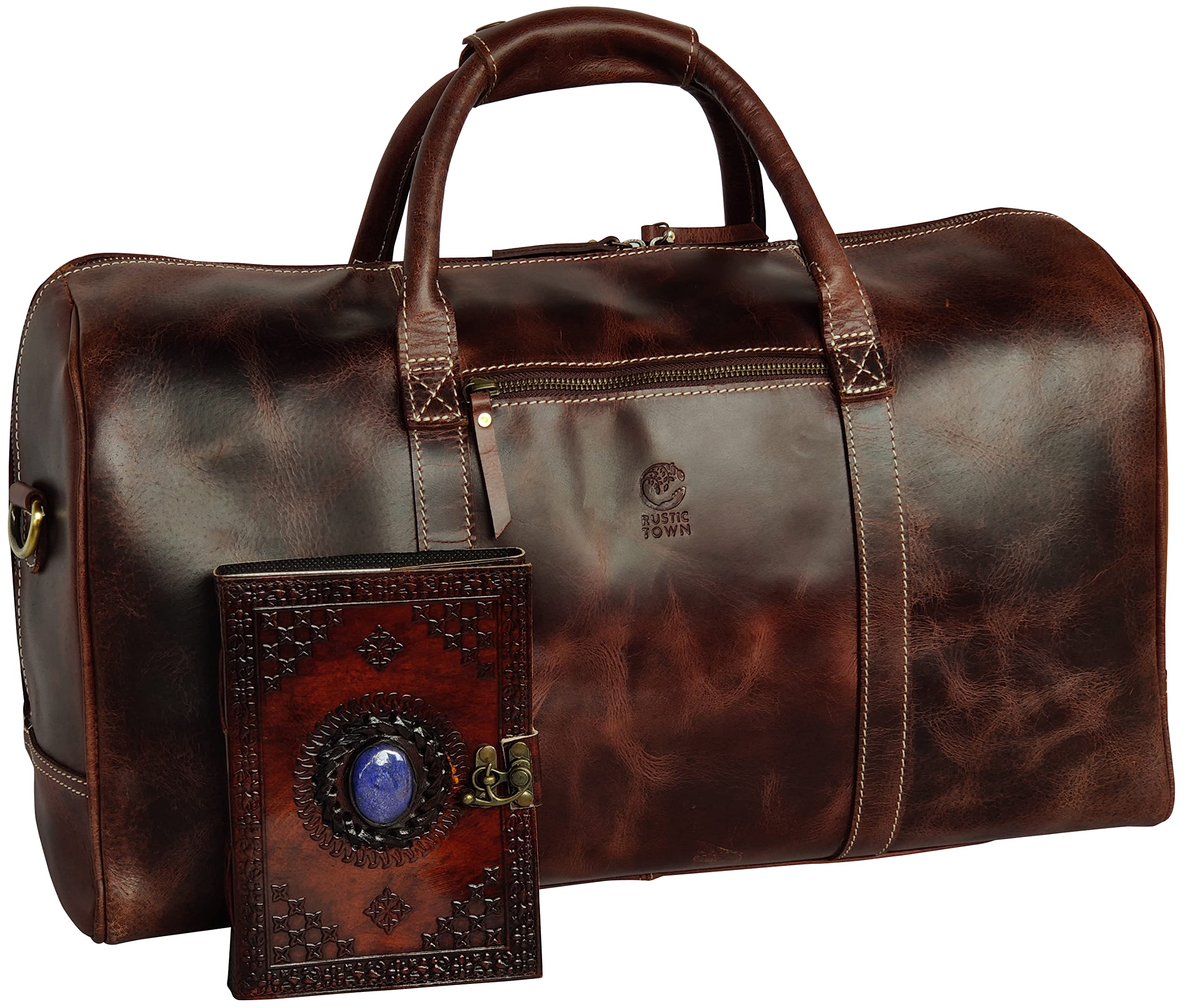 Premium Leather Duffel Bag & Stone Paper Journal Set - Waterproof Travel Organizer for Men & Women | Business Trips, Weekend Getaways & Adventure Travel Accessories