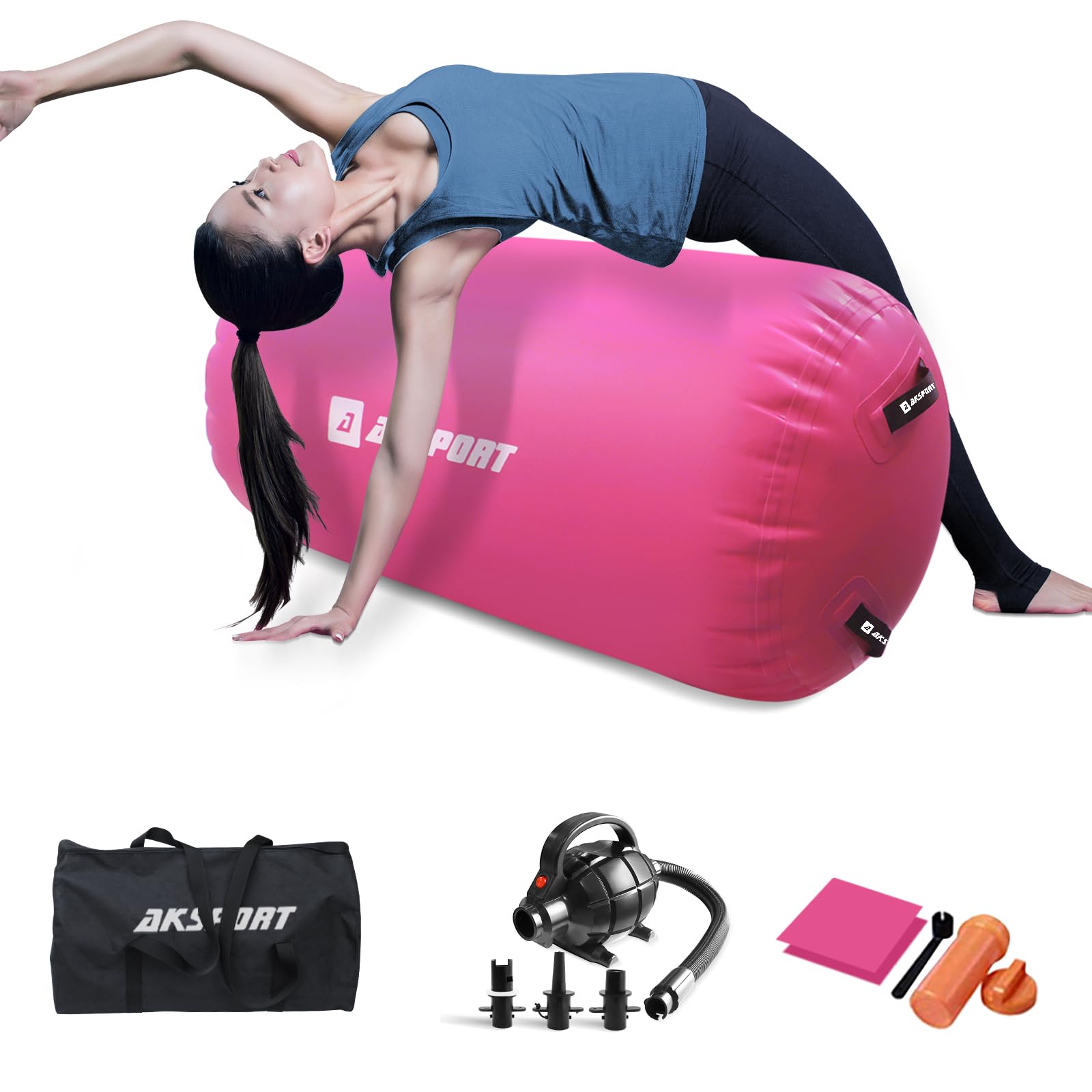 AKSPORT Inflatable Air Roller for Gymnastics, Yoga & Cheerleading - Backbend Trainer with Electric Pump for Back Handsprings, Tumbling & Walkovers - Perfect for Home Workouts & Flexibility Training