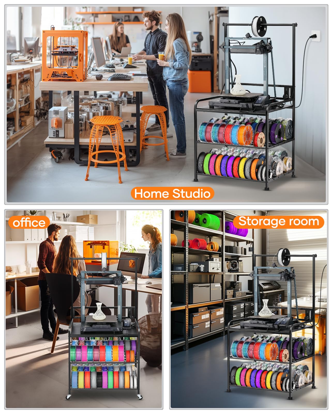 3D Printer Filament Storage Organizer - Heavy Duty Rolling Cart with Wheels for PLA, ABS, PETG Spools | Perfect for 3D Printing Workshop, Garage & Office Organization