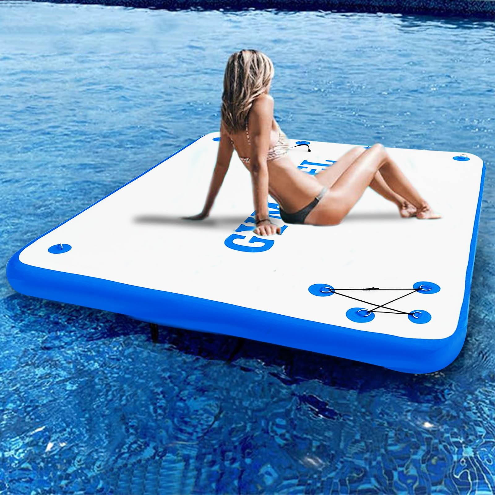 Inflatable Floating Dock - 6/8/10ft Air Dock Platform with Non-Slip Surface & Detachable Ladder | Portable Floating Island Raft for Pool, Beach, Lake & Ocean | Perfect for Swimming, Relaxing & Water Activities