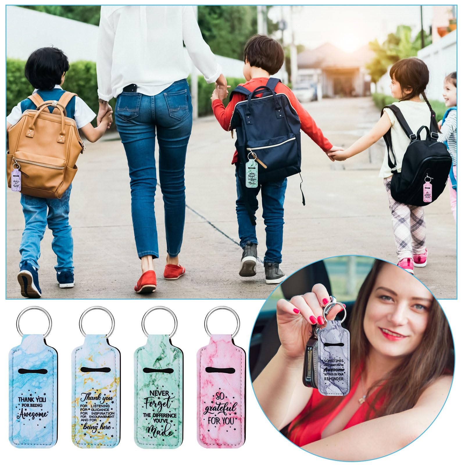 72 Pcs Marble Lipstick Holder Keychain Set - Portable Lip Gloss Pouch Organizer with Inspirational Quote (Great for Travel, Makeup Bags & Gifts)