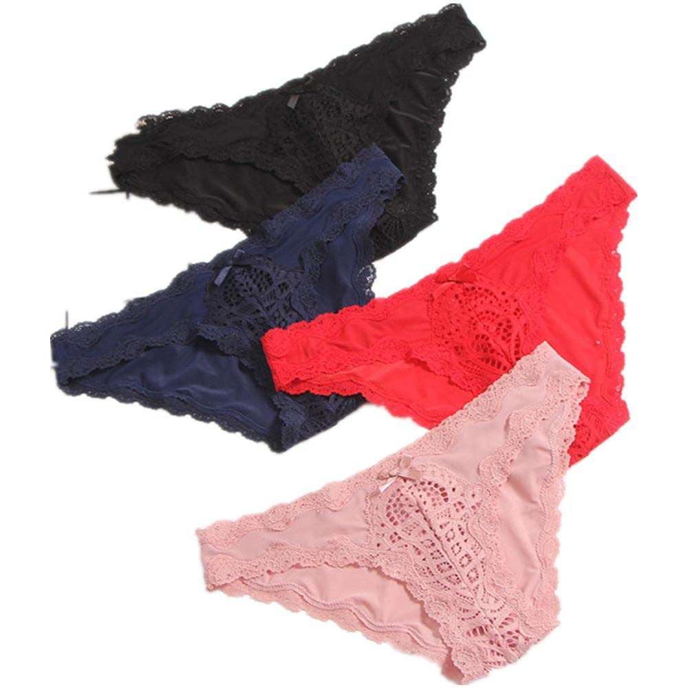 JYLJLL Women's Lace Stretch Panties - Sexy Low Waist Transparent Seamless Underwear with Bow Design, Breathable Ice Silk Fabric for Daily Wear & Special Occasions