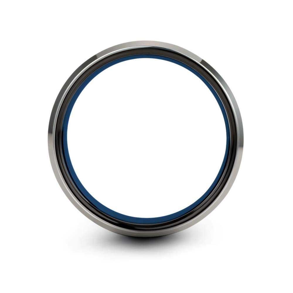 Tungsten Carbide Wedding Band Ring for Men & Women - 6mm Blue Black Gunmetal with Beveled Edge, Brushed & Polished Finish, Custom Engraving - Perfect for Anniversary, Engagement & Everyday Wear