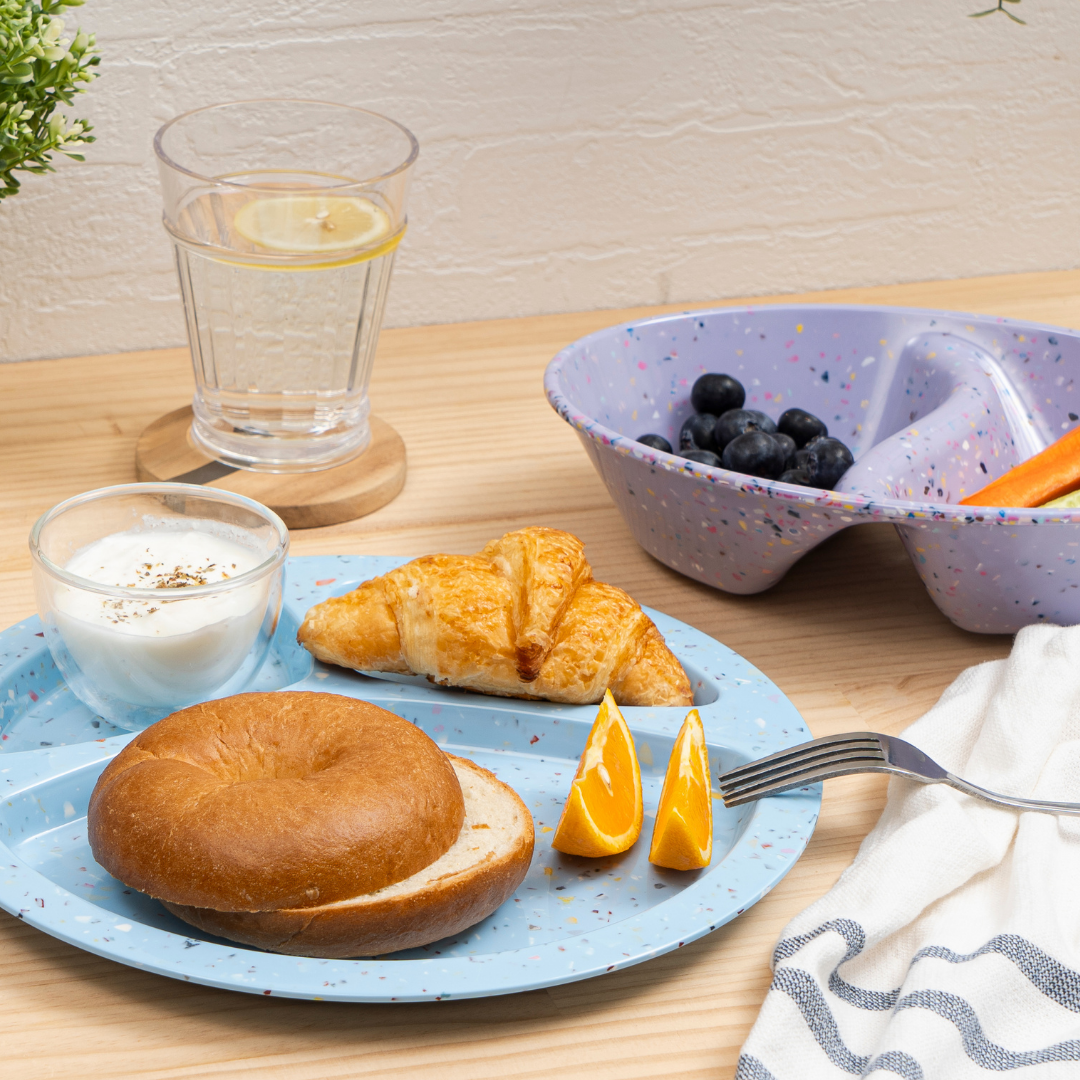 2-Piece Confetti Divided BBQ Plates Set - Blue | Durable Melamine Serving Dishes for Outdoor Picnics, Backyard Grilling & Party Entertaining