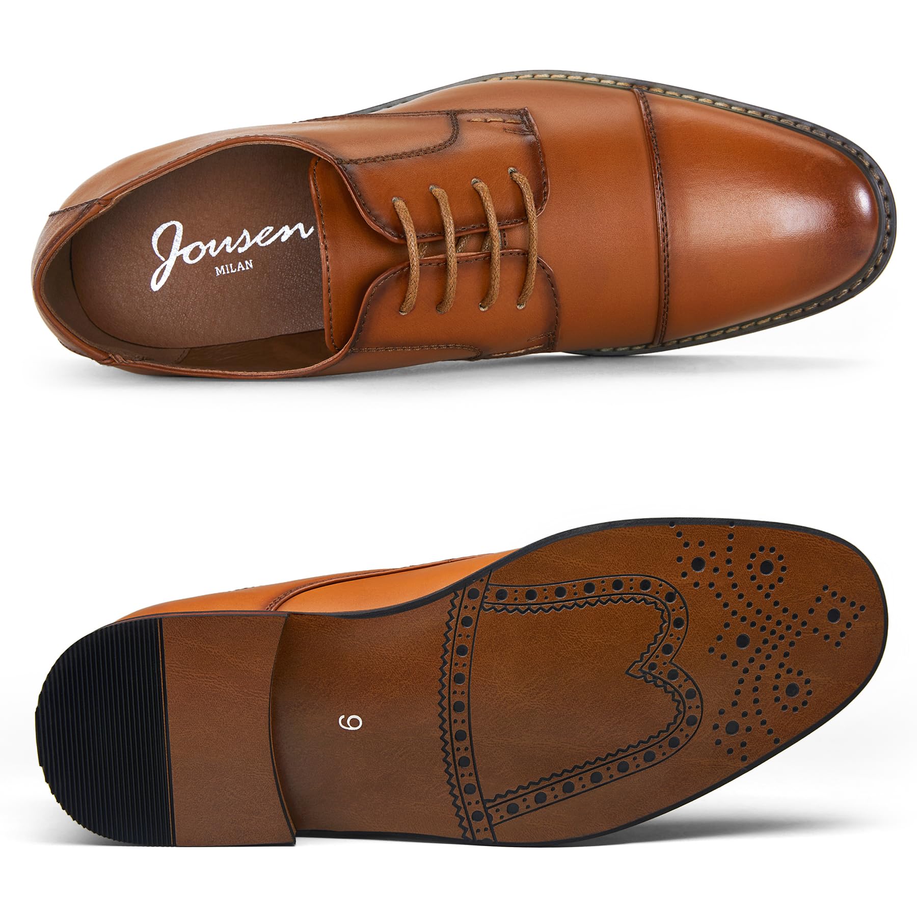Jousen Men's Wingtip Brogue Oxford Dress Shoes - Classic Cap Toe Business Formal Derby Shoes for Office, Wedding & Special Occasions