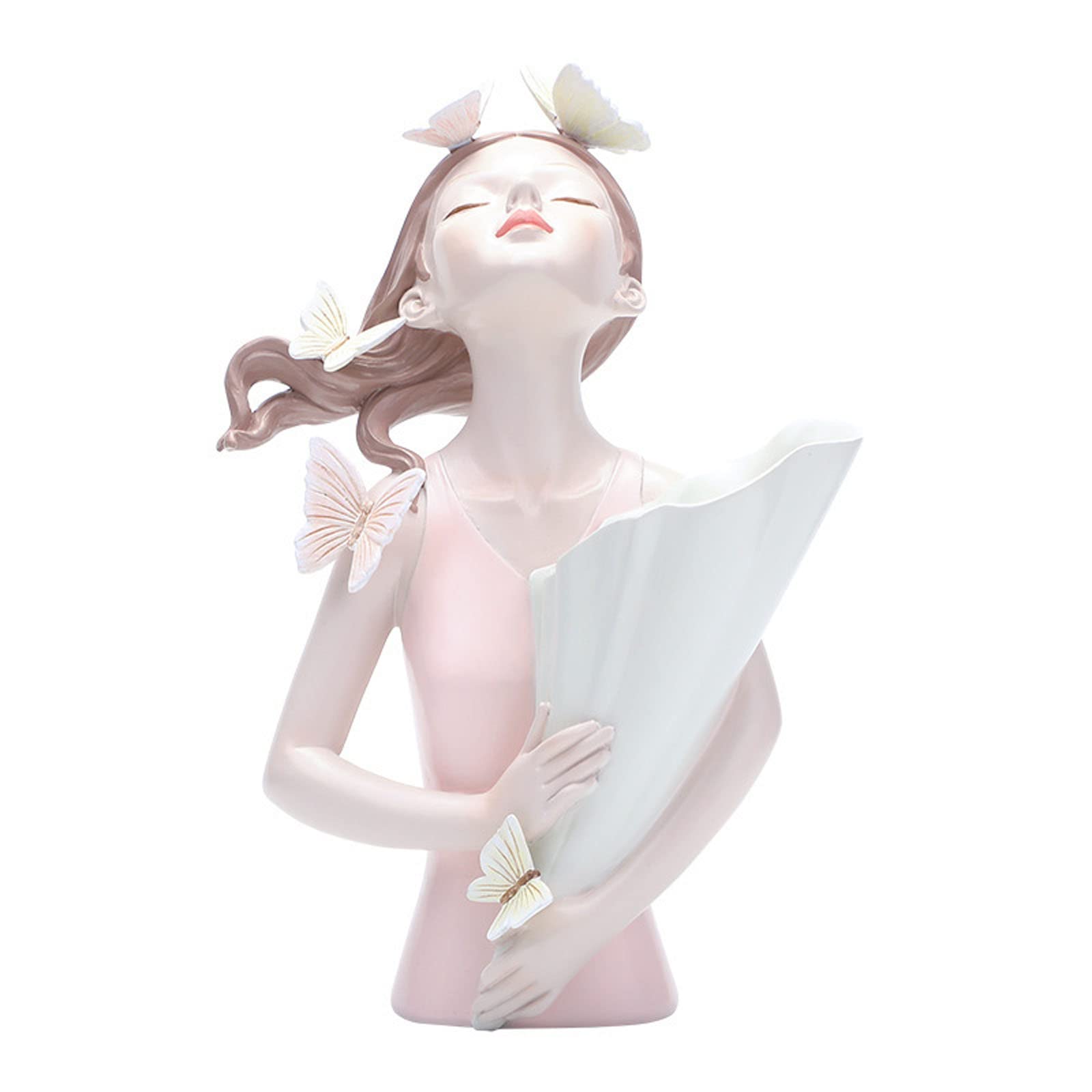 WANZPITS Butterfly Girl Statue Vase - Elegant Resin Sculpture Holding Flower Vase for Home & Office Decor | Perfect for Desk, Table, Meeting Room & Entryway | Pink Decorative Figurine | Ideal Gift for Housewarming, Birthday & Wedding