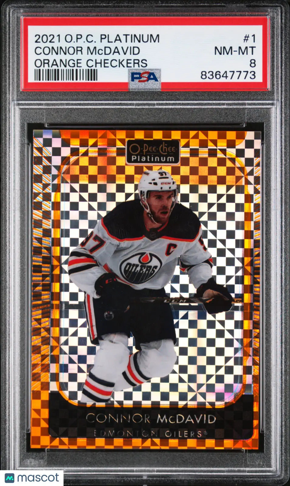 2021 O-Pee-Chee Platinum Connor McDavid Orange Checkers Hockey Card PSA 8/25 - Rare Collectible for Sports Memorabilia & Investment