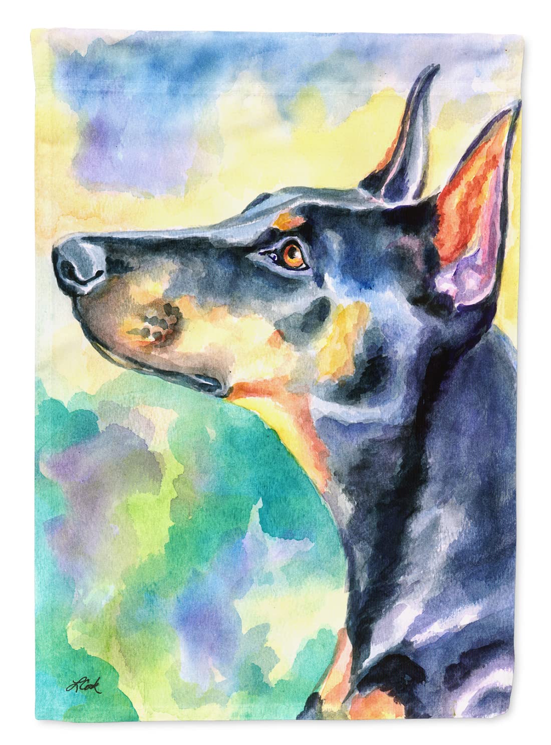 Caroline's Treasures 7372GF Watercolor Doberman Garden Flag - Decorative Yard Banner for Mailbox, Patio, Flower Beds | Outdoor Artwork in Vibrant Colors | Perfect for Seasonal Decor, Front Yard Greetings & Garden Accents